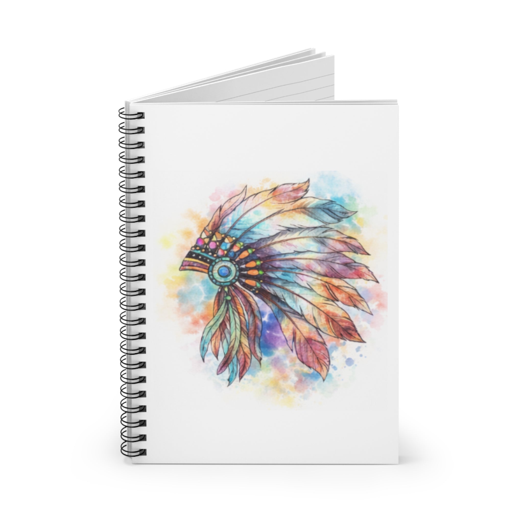 Watercolor Feather Headdress Spiral Notebook — Ruled Journal for Artists & Writers