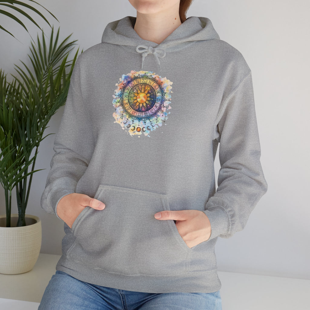 Astrology Compass Hoodie — Boho Tie-Dye Mandala Graphic