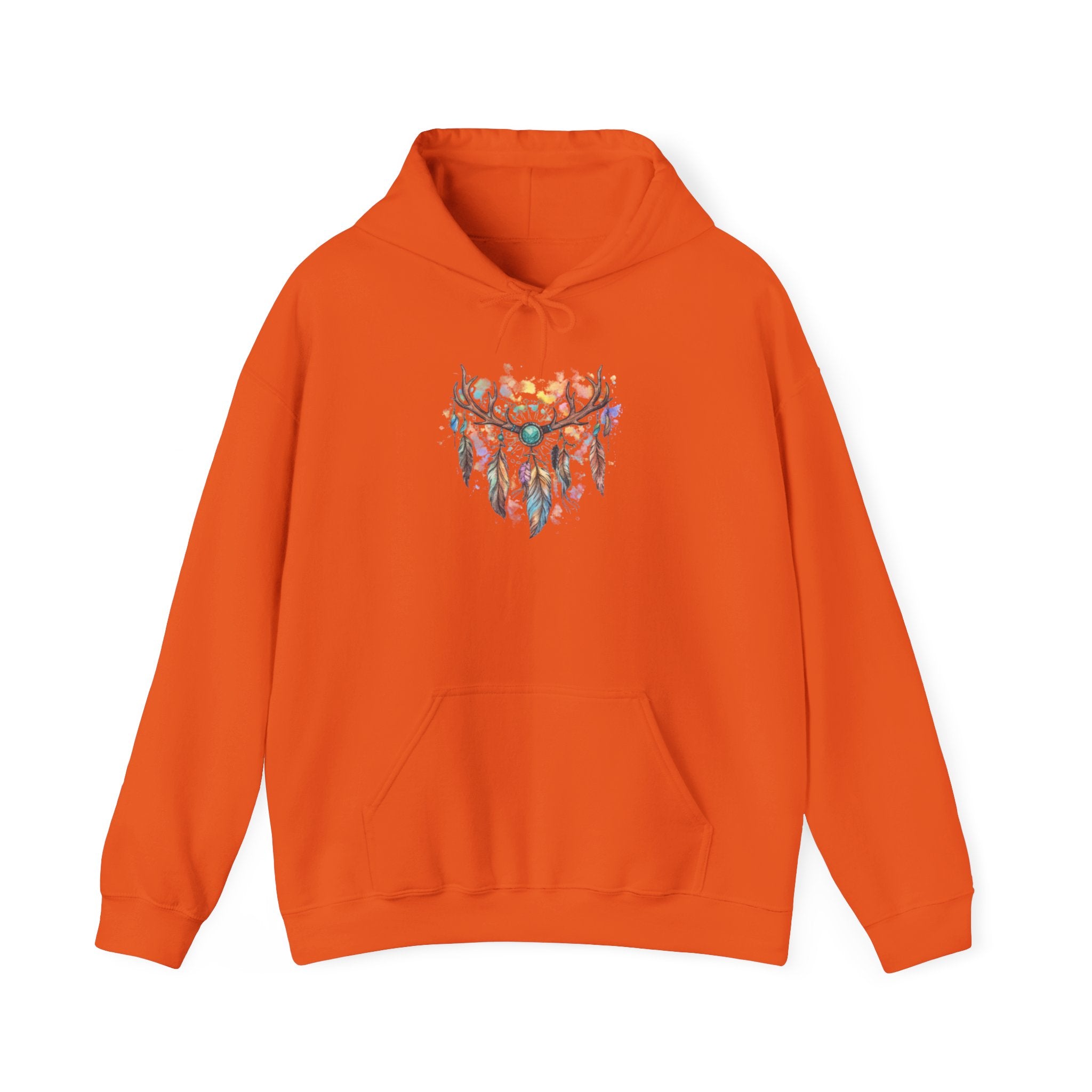 Dreamcatcher Antler Hoodie — Watercolor Feathers & Floral Boho Sweatshirt