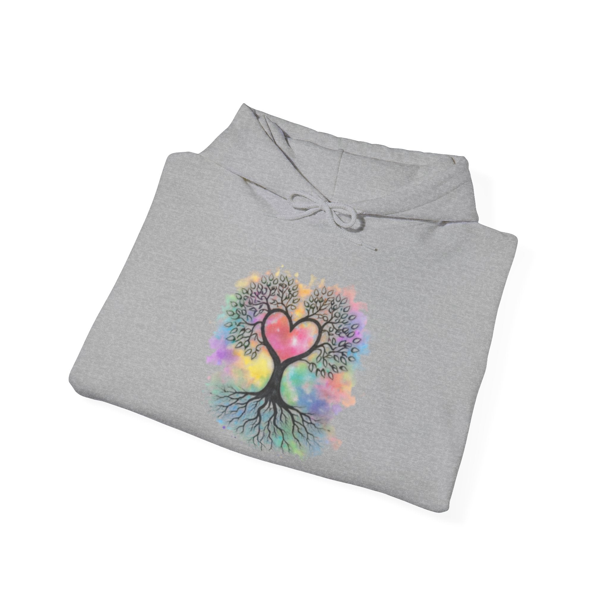 Rainbow Heart Tree Hoodie — Vibrant Spiritual Love Pullover