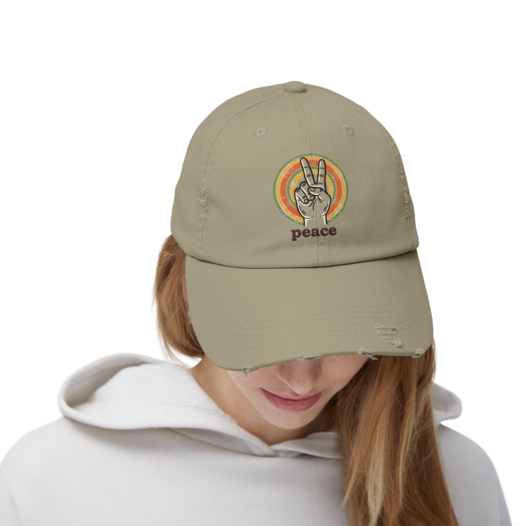 Peace Vintage Distressed Cap — Retro Rainbow Peace Sign Hat