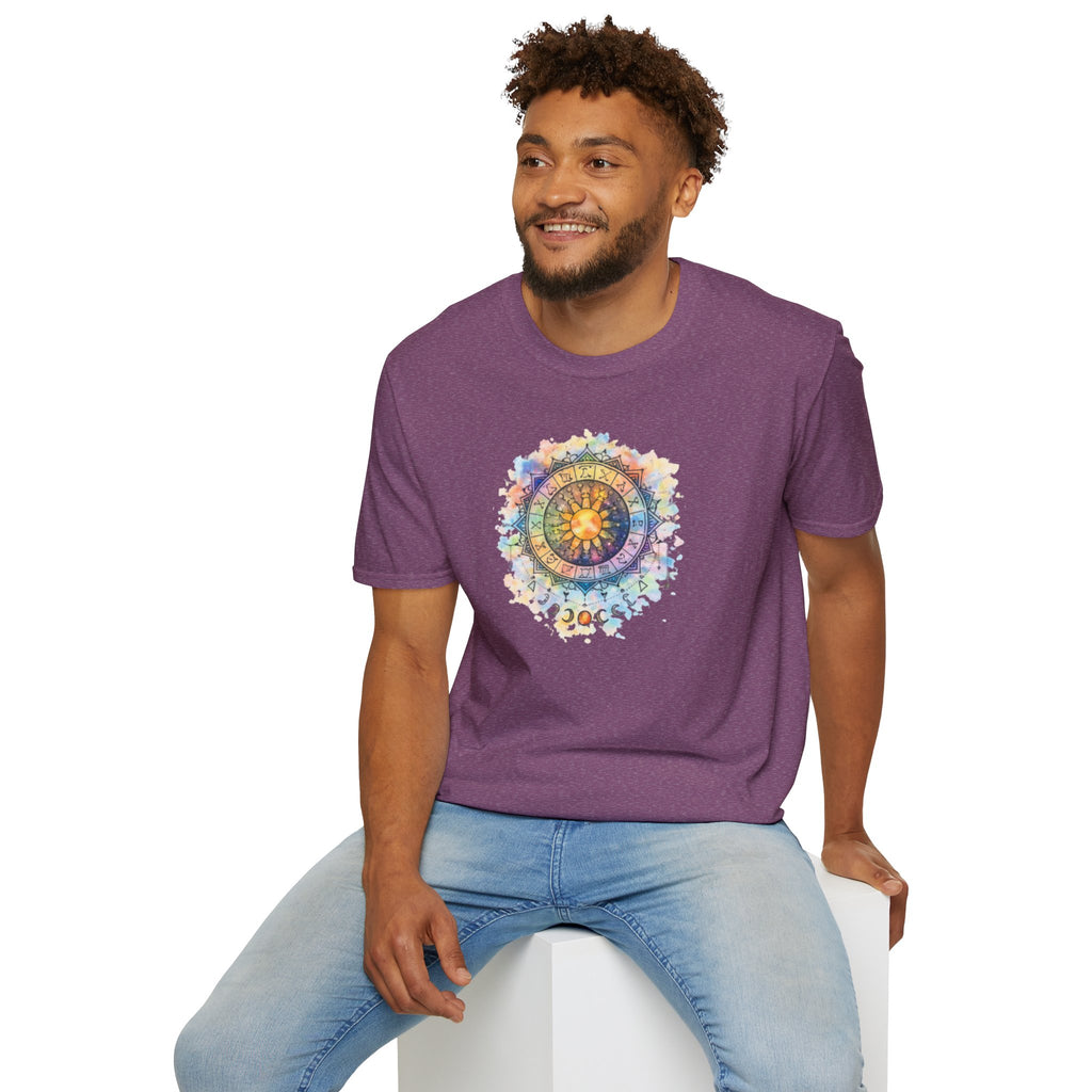Sun & Moon Zodiac T-Shirt — Watercolor Astrological Mandala Tee