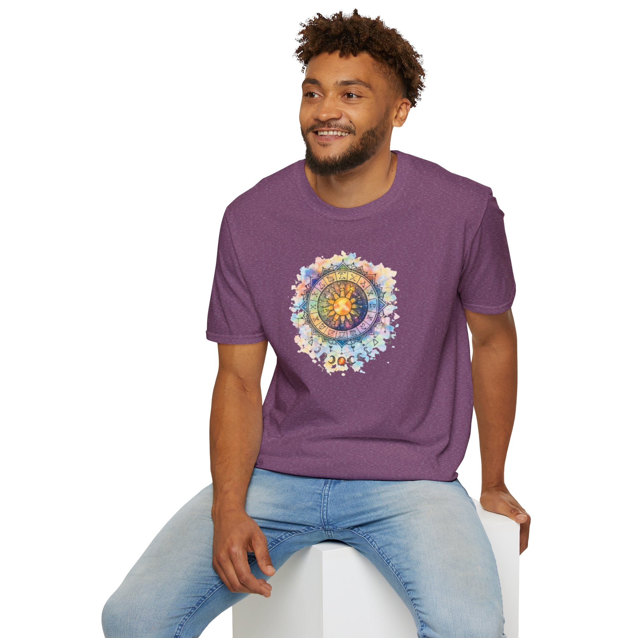 Sun & Moon Zodiac T-Shirt — Watercolor Astrological Mandala Tee
