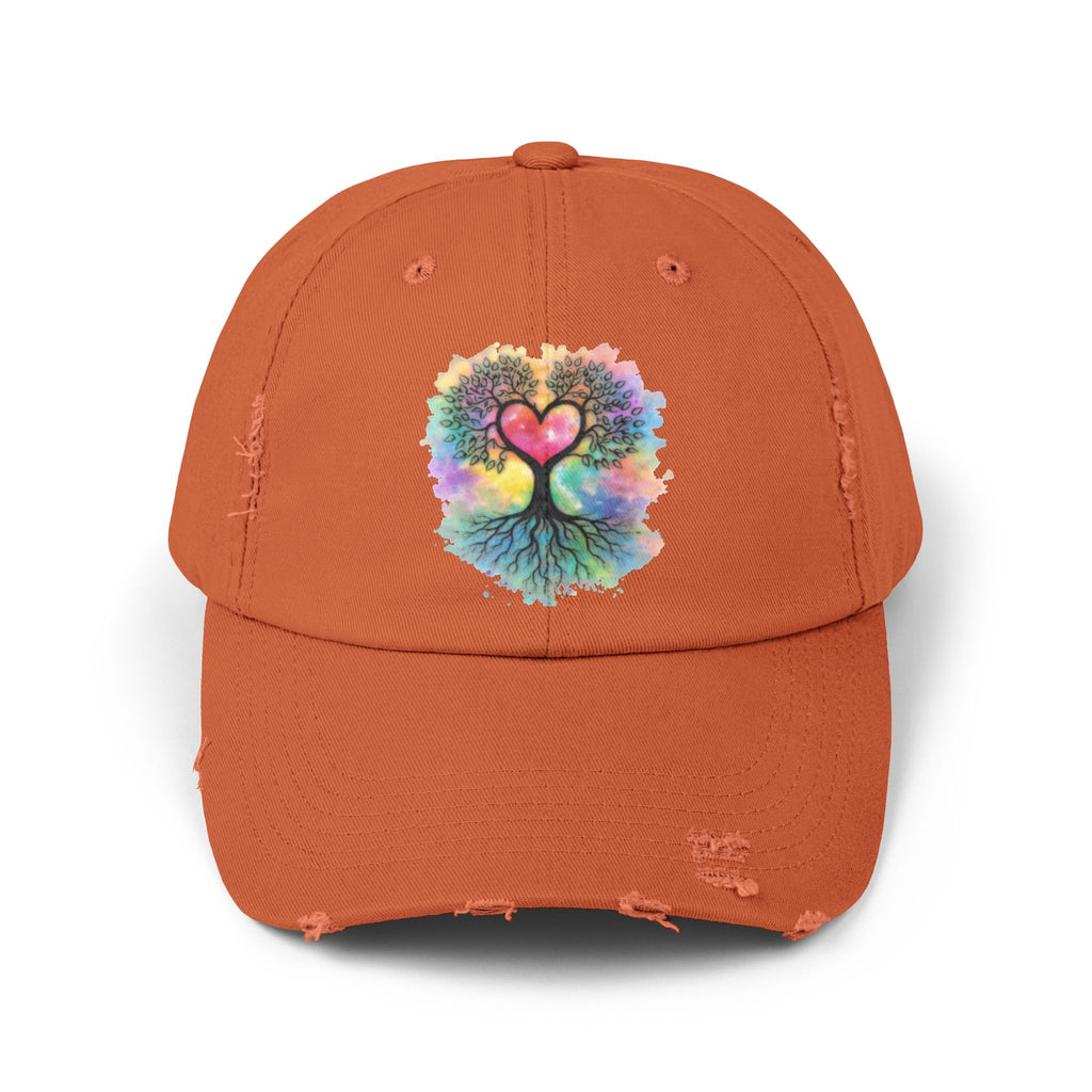 Distressed Dad Hat with Colorful Heart Tree Of Life  Design — Boho Love Cap