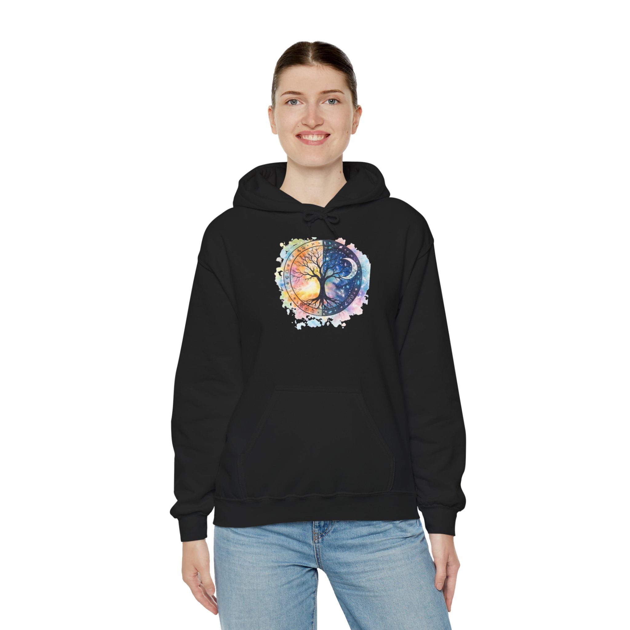 Yin Yang Tree Of Life Hoodie — Colorful Sun & Moon Spiritual Pullover