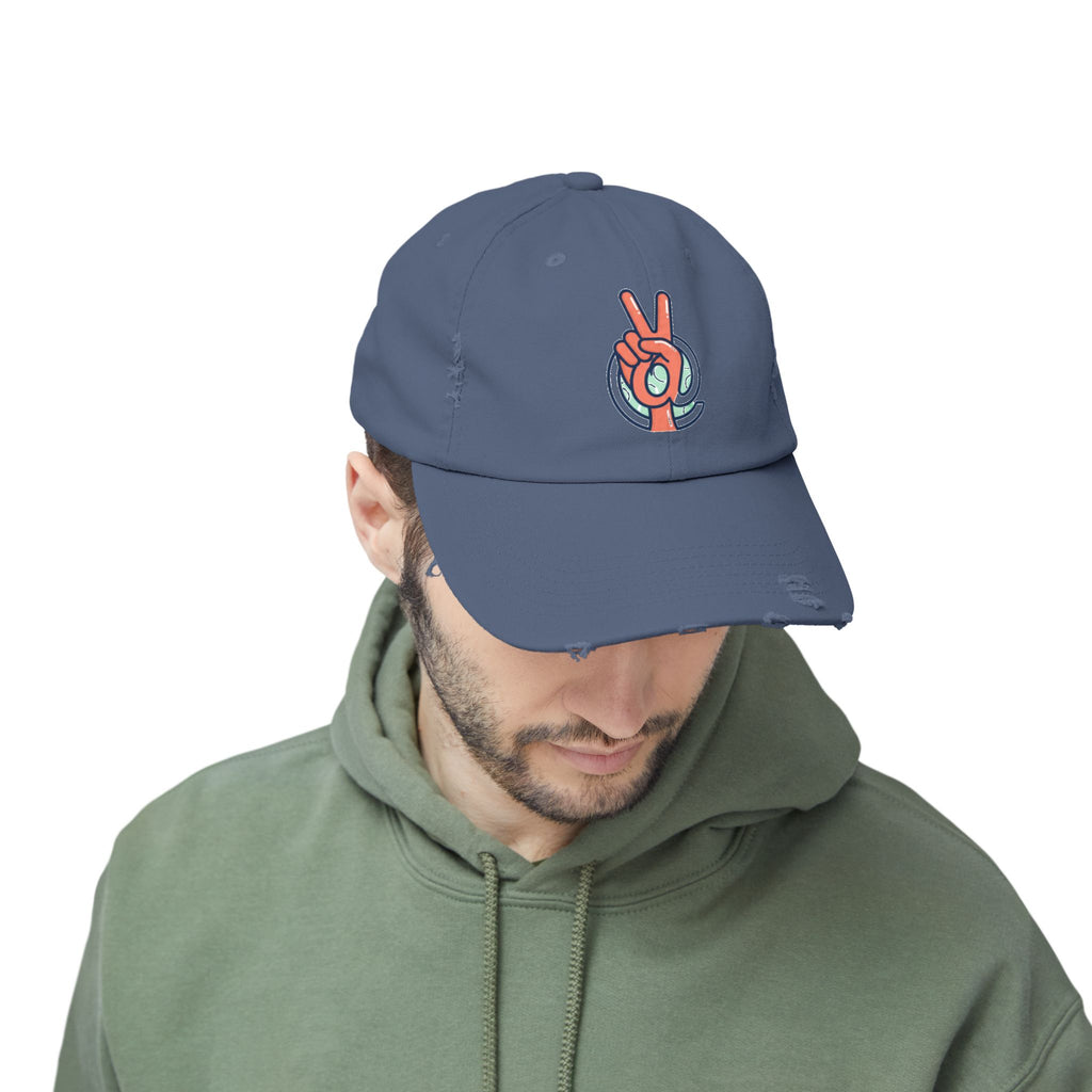 Peace Hand Distressed Cap — Vintage Peace Sign Baseball Hat