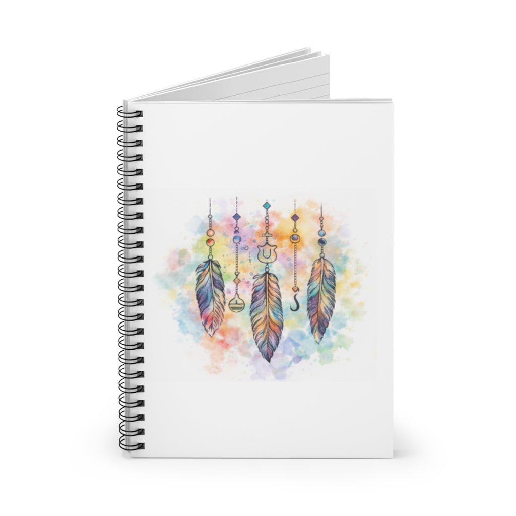 Boho Watercolor Feather Spiral Notebook