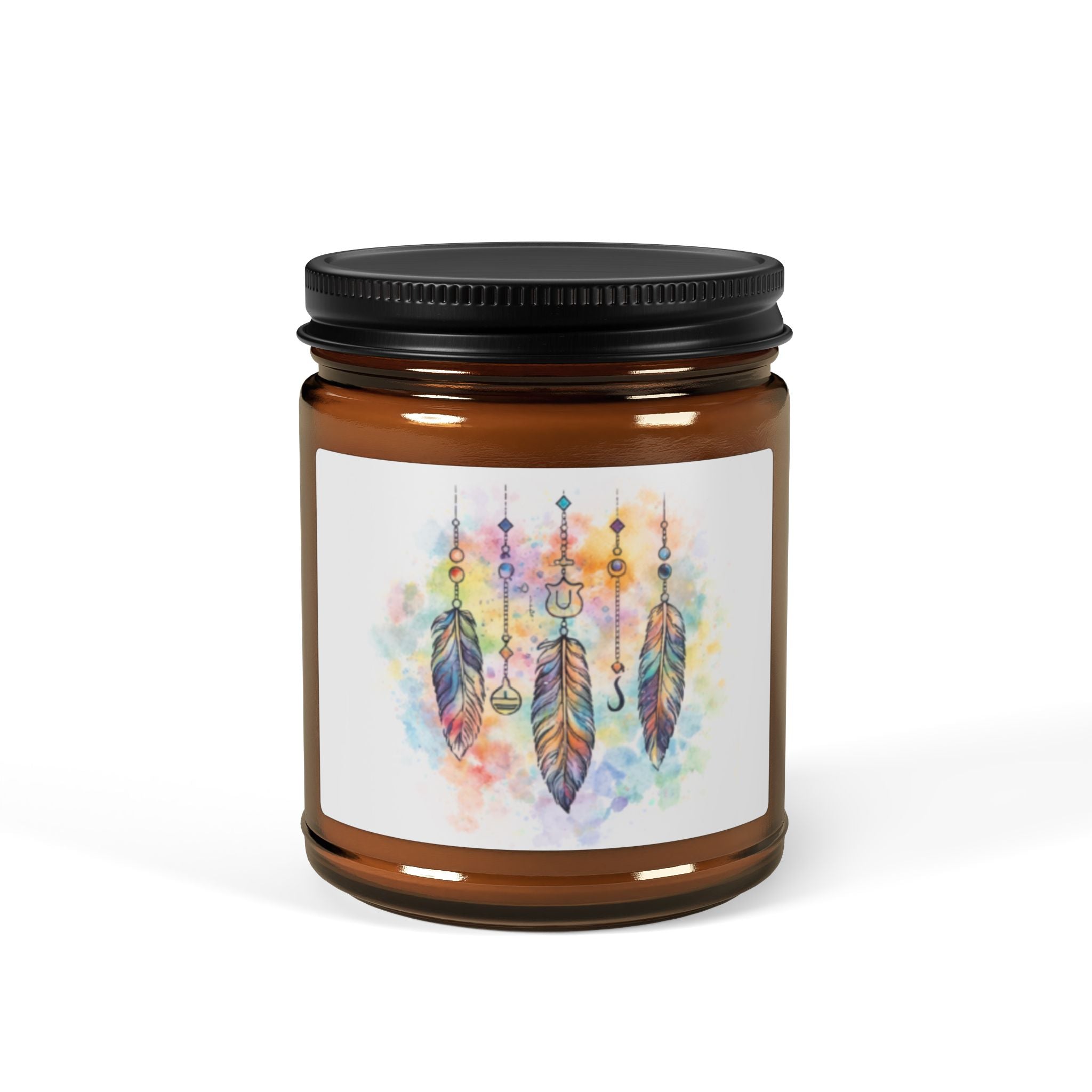 Watercolor Dreamcatcher Candle | Soy Candle in Amber Jar
