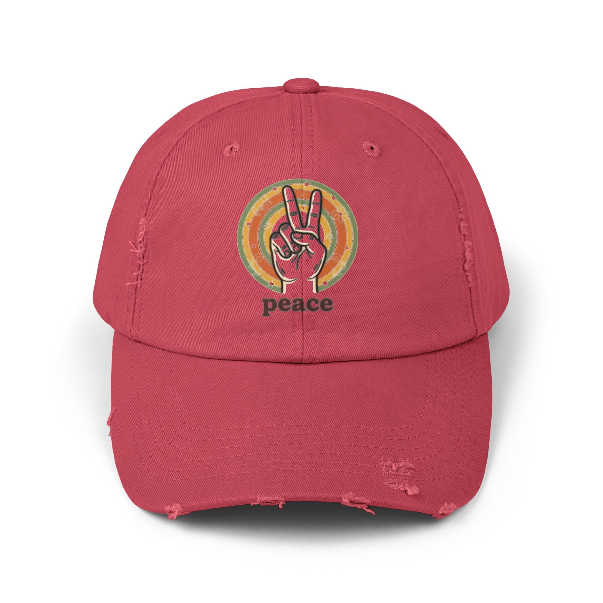 Peace Vintage Distressed Cap — Retro Rainbow Peace Sign Hat