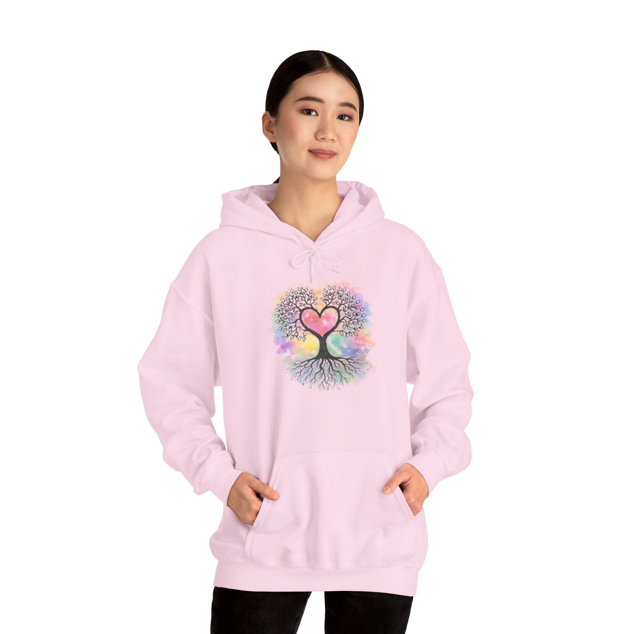 Rainbow Heart Tree Hoodie — Vibrant Spiritual Love Pullover