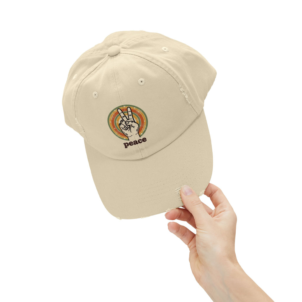 Peace Vintage Distressed Cap — Retro Rainbow Peace Sign Hat