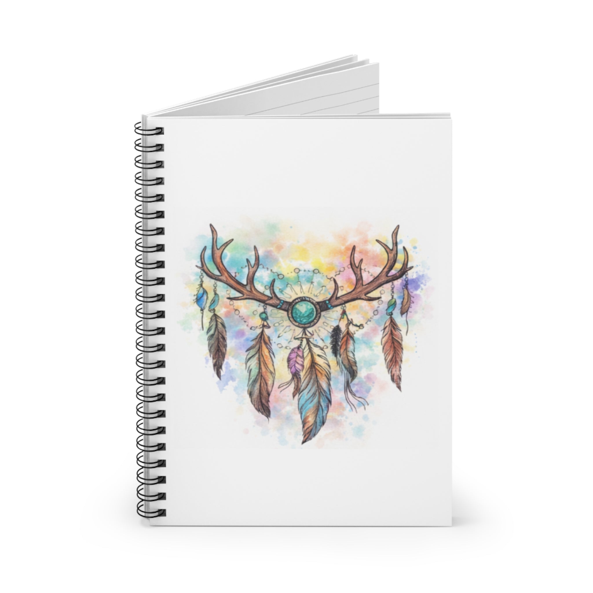 Antler Dreamcatcher Spiral Notebook | Ruled Journal, Watercolor Feathers