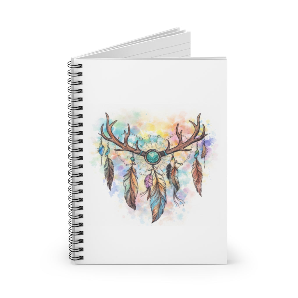 Antler Dreamcatcher Spiral Notebook | Ruled Journal, Watercolor Feathers