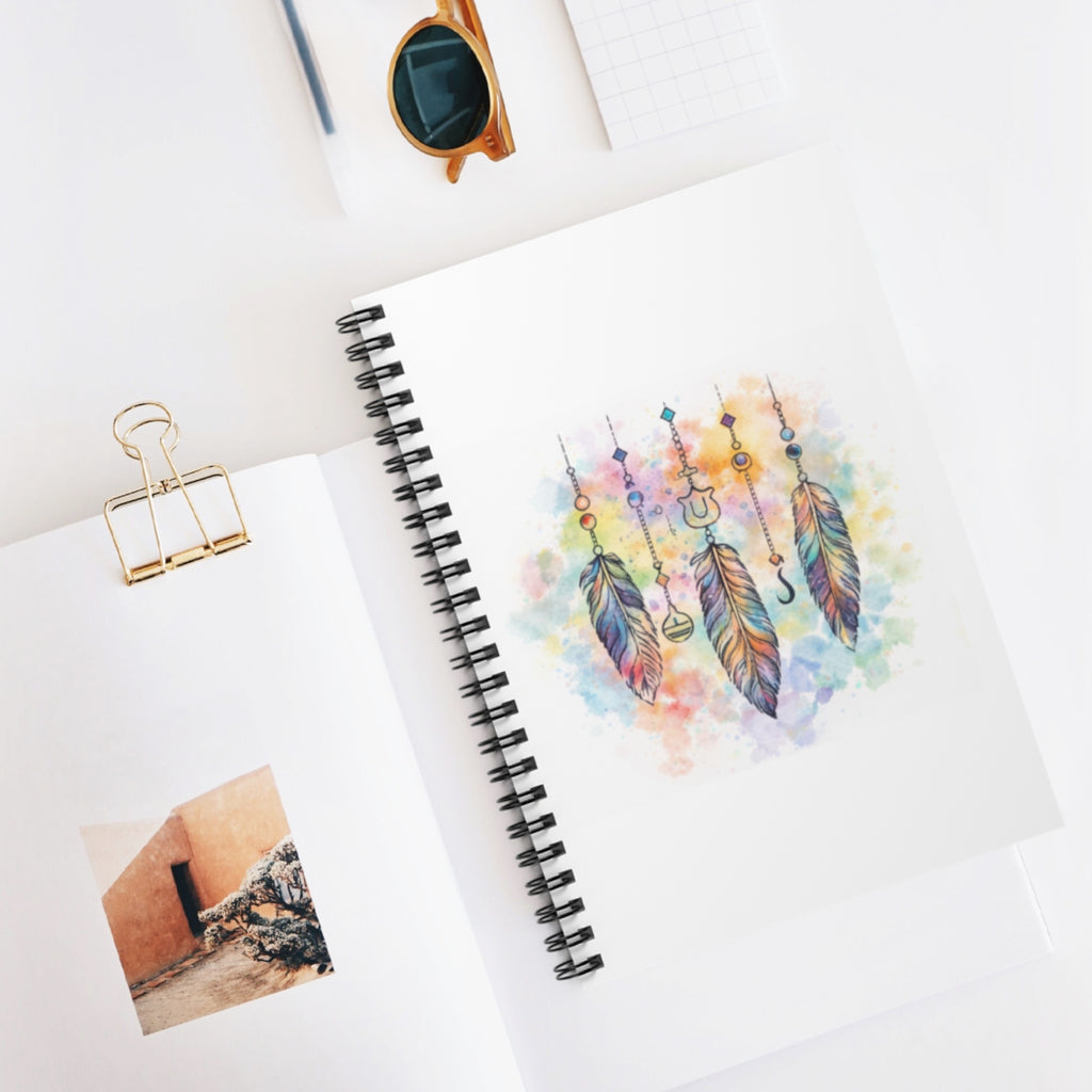 Boho Watercolor Feather Spiral Notebook