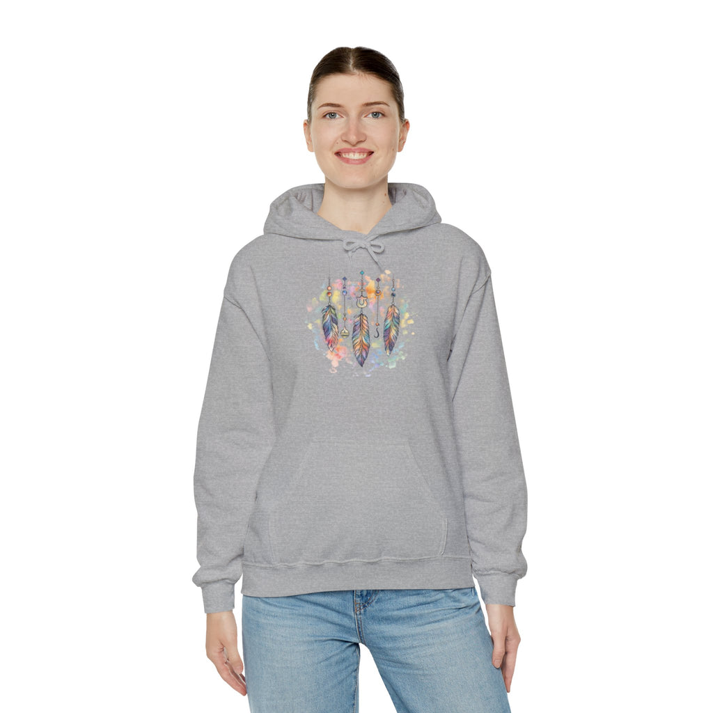 Boho Feather Dreamcatcher Hoodie — Watercolor Tribal Feathers Pullover