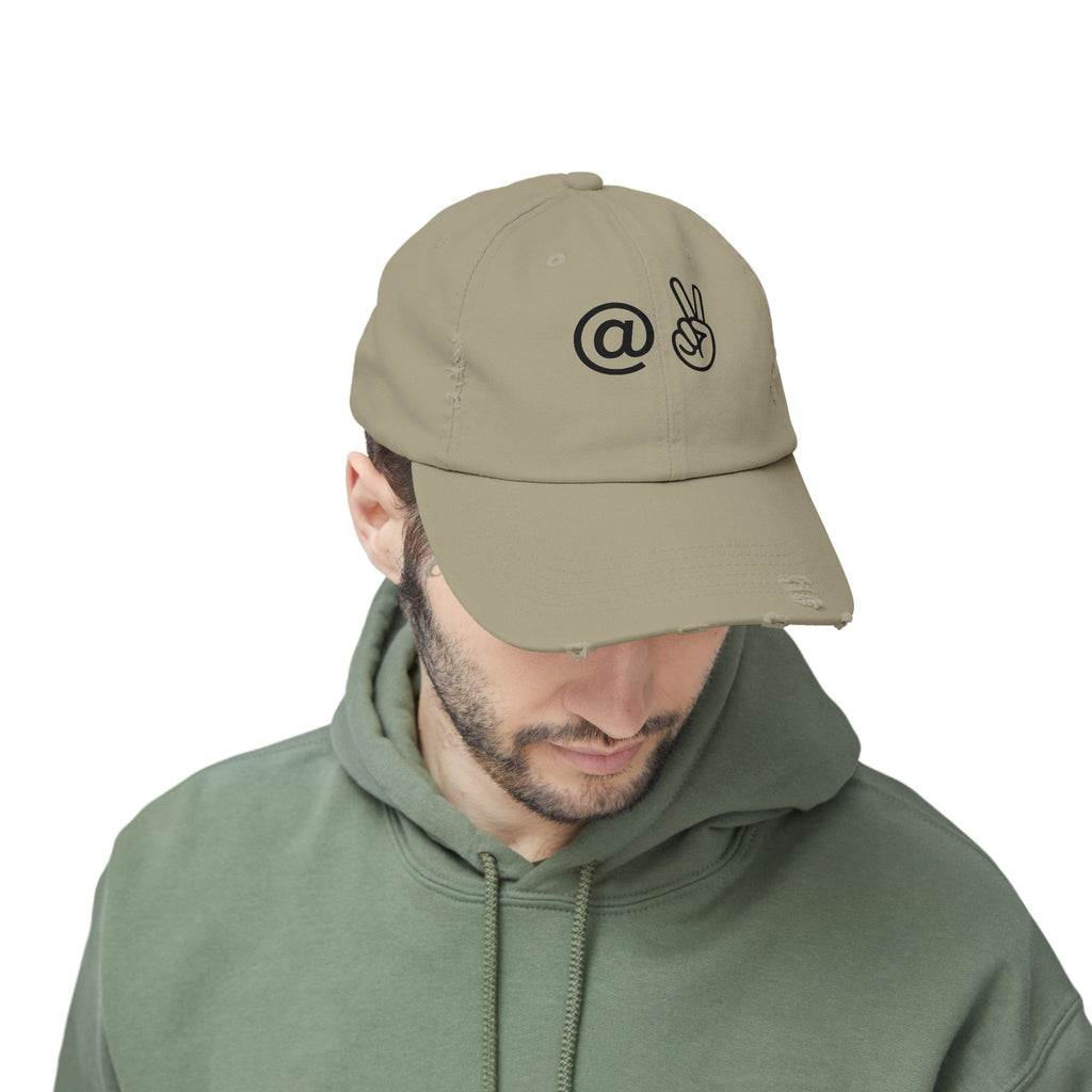Distressed Embroidered "@ Peace" Cap