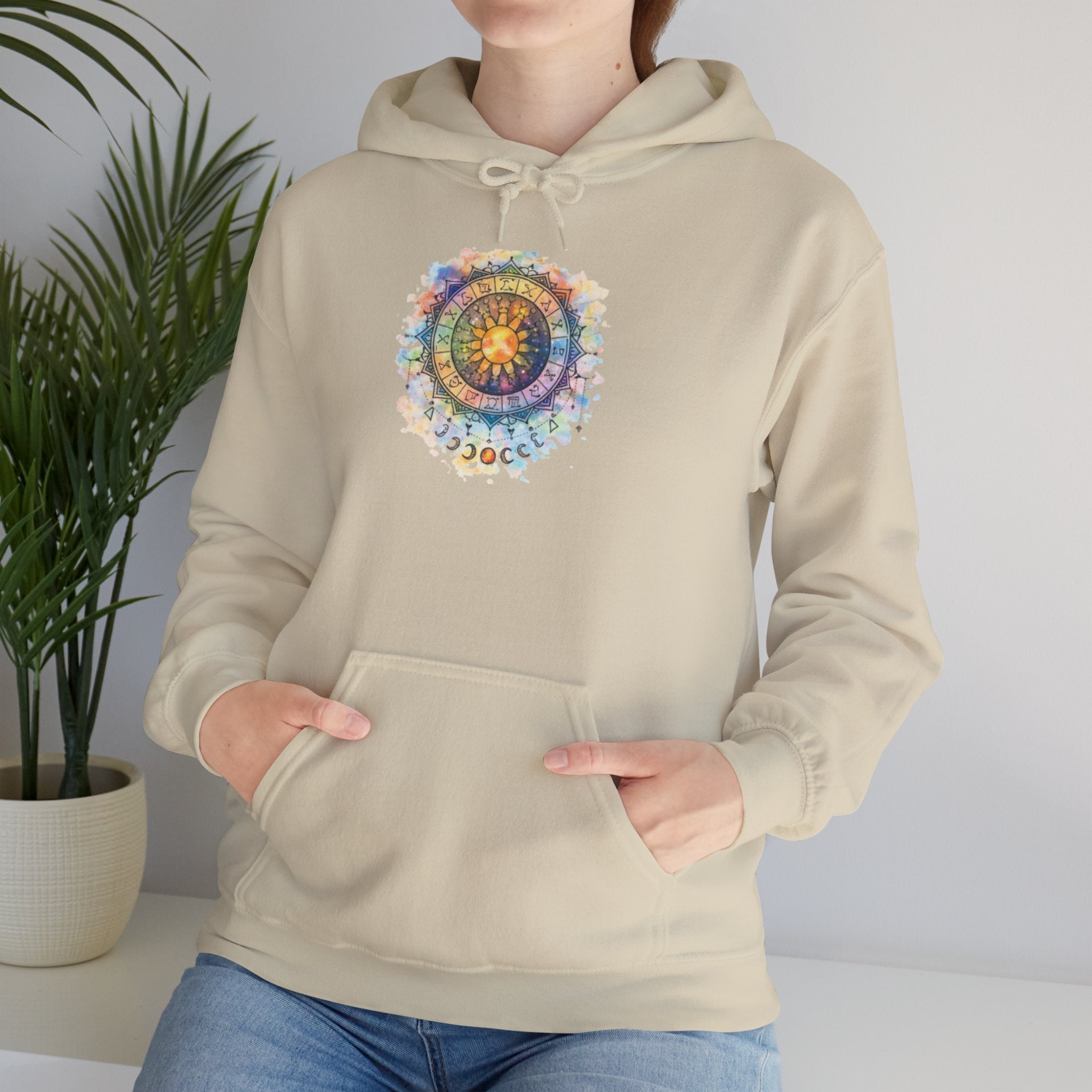 Astrology Compass Hoodie — Boho Tie-Dye Mandala Graphic