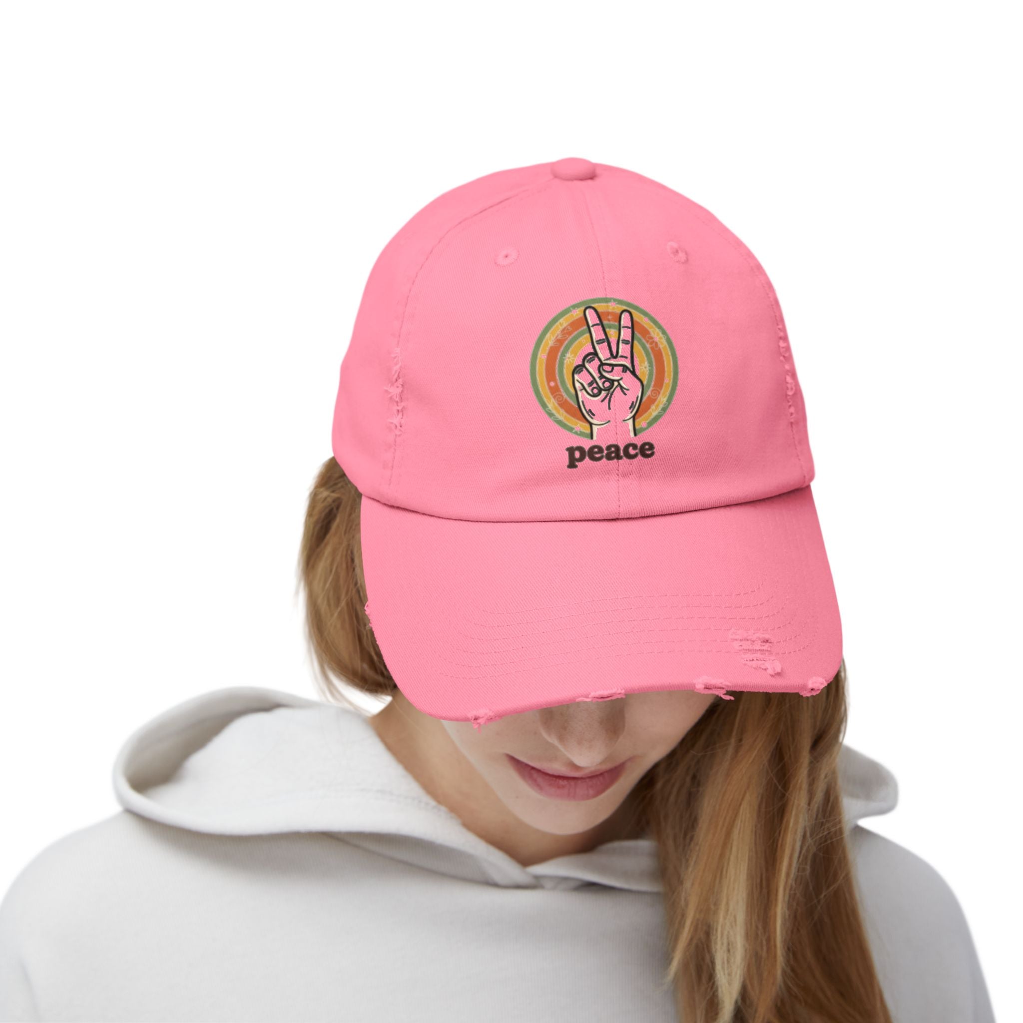 Peace Vintage Distressed Cap — Retro Rainbow Peace Sign Hat