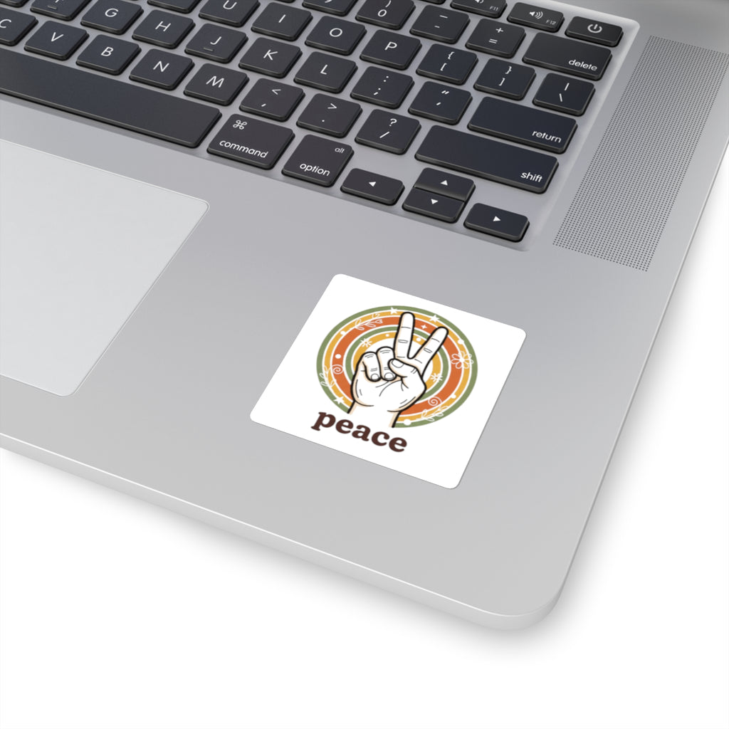 Peace Hand Sign Sticker | Retro Rainbow Square Sticker