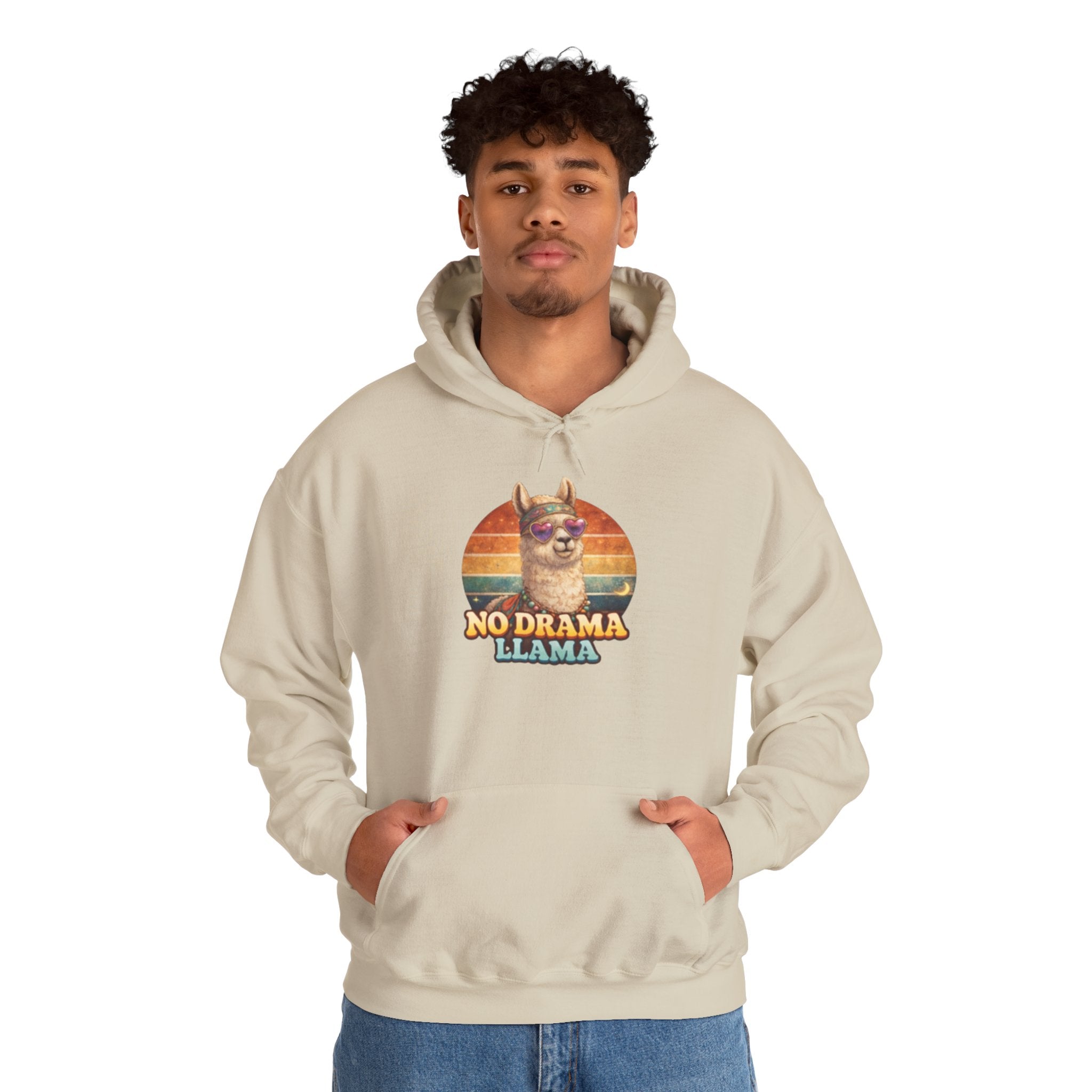 No Drama Llama Hoodie – Retro Sunset Graphic Pullover