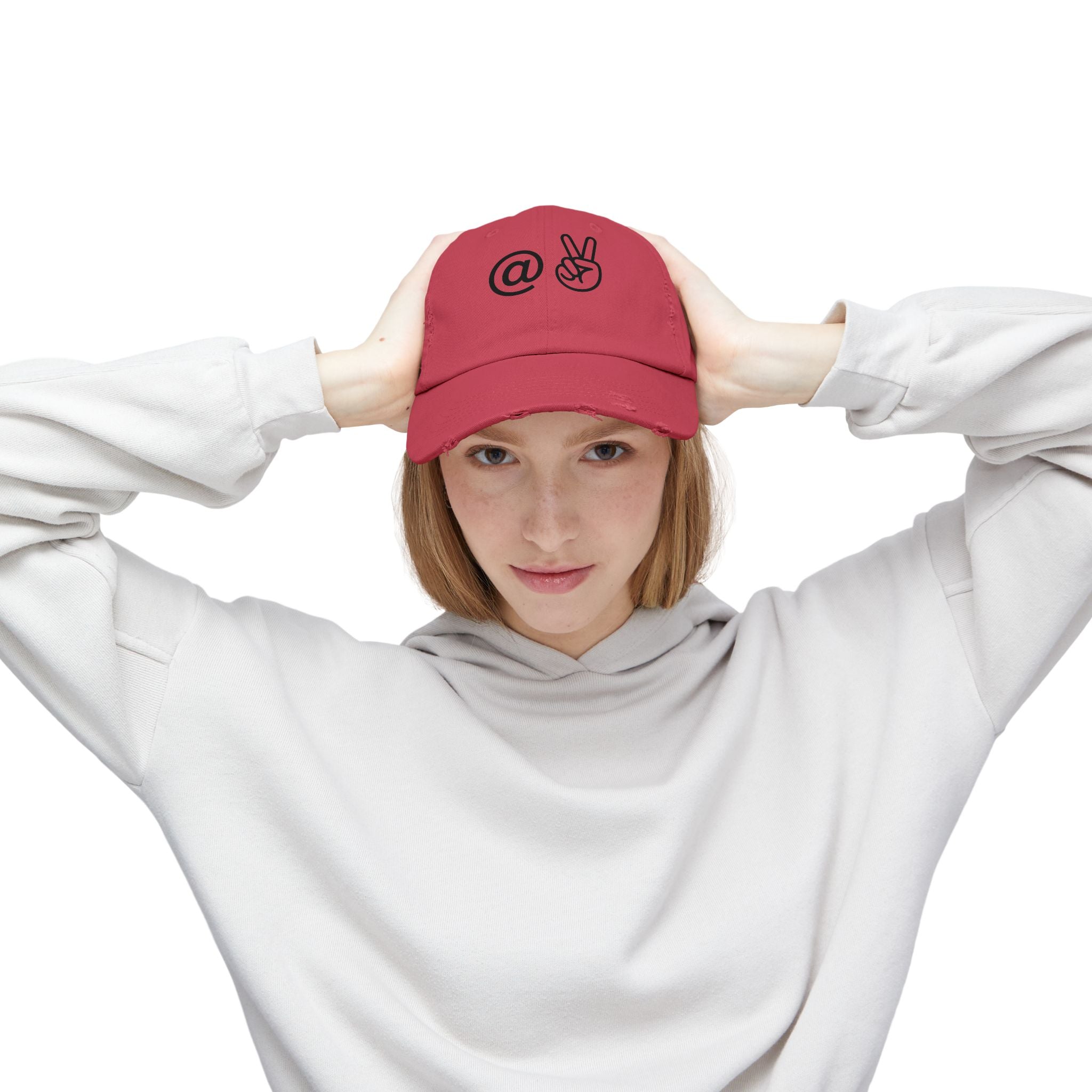 Distressed Embroidered "@ Peace" Cap