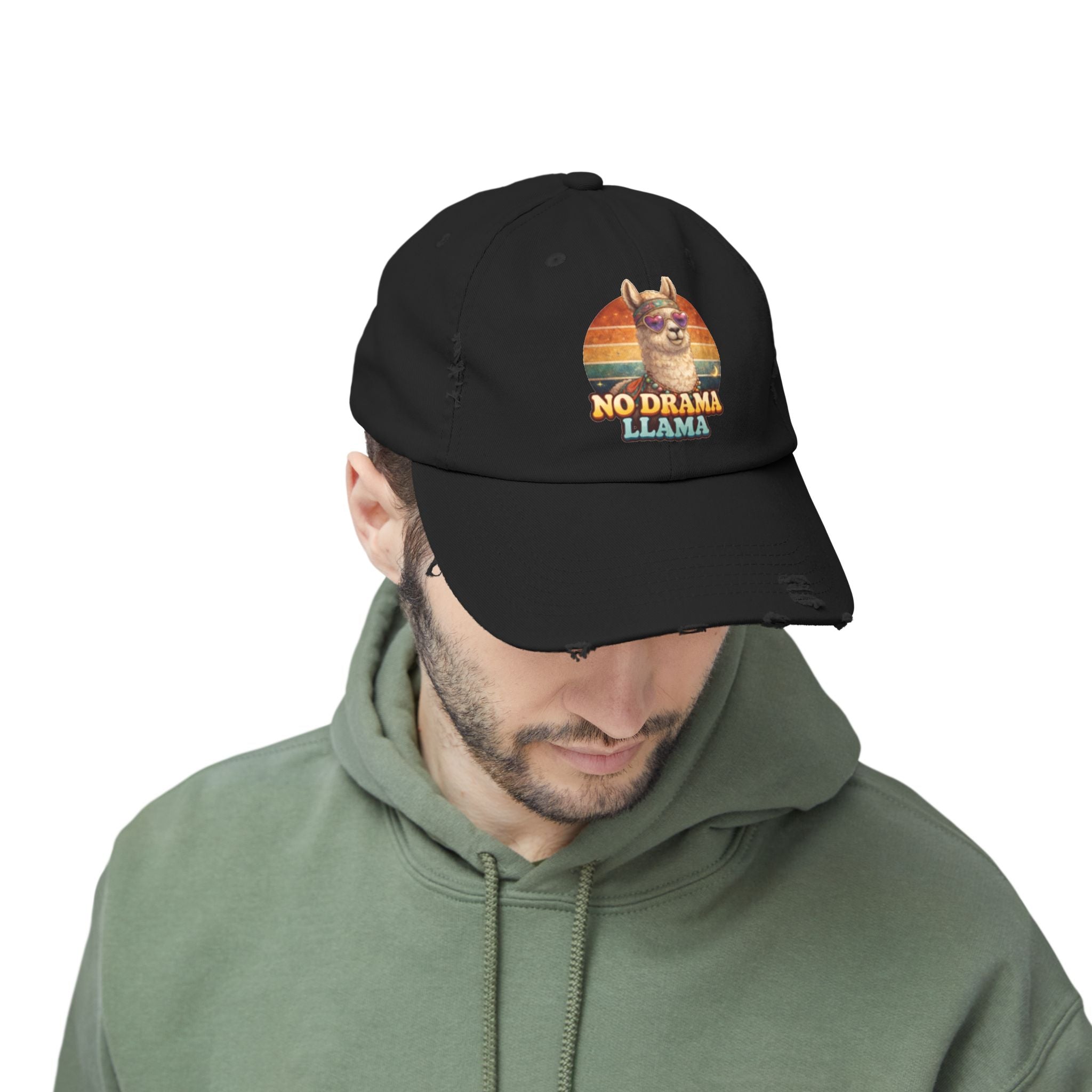 No Drama Llama Distressed Cap — Retro Llama Vintage Baseball Hat