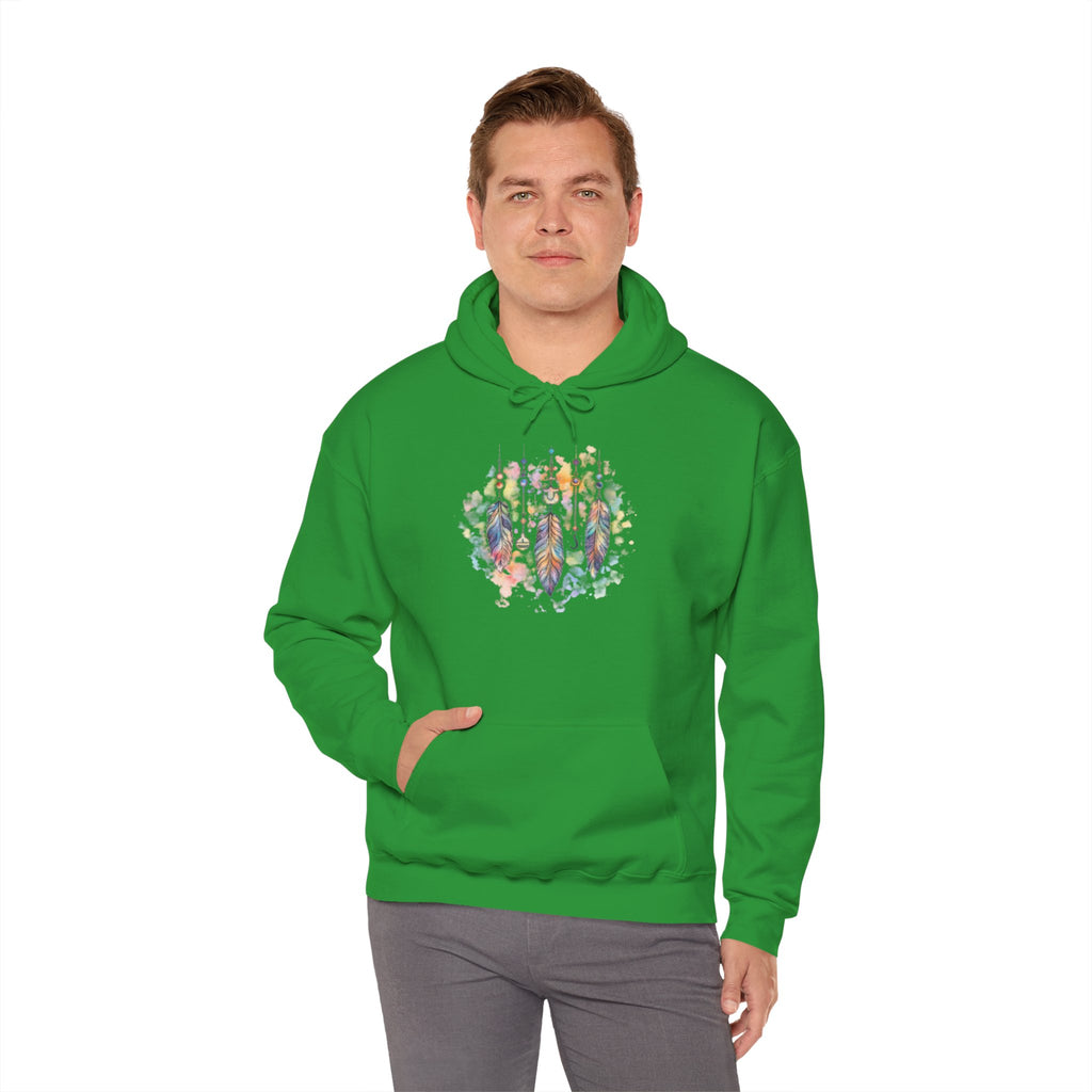 Boho Feather Dreamcatcher Hoodie — Watercolor Tribal Feathers Pullover