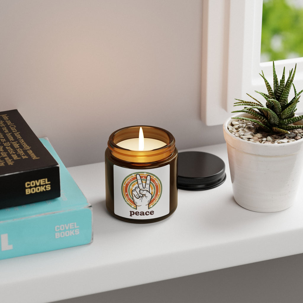 Peace Sign Soy Candle — Amber Jar Scented Candle (Retro Vibes)