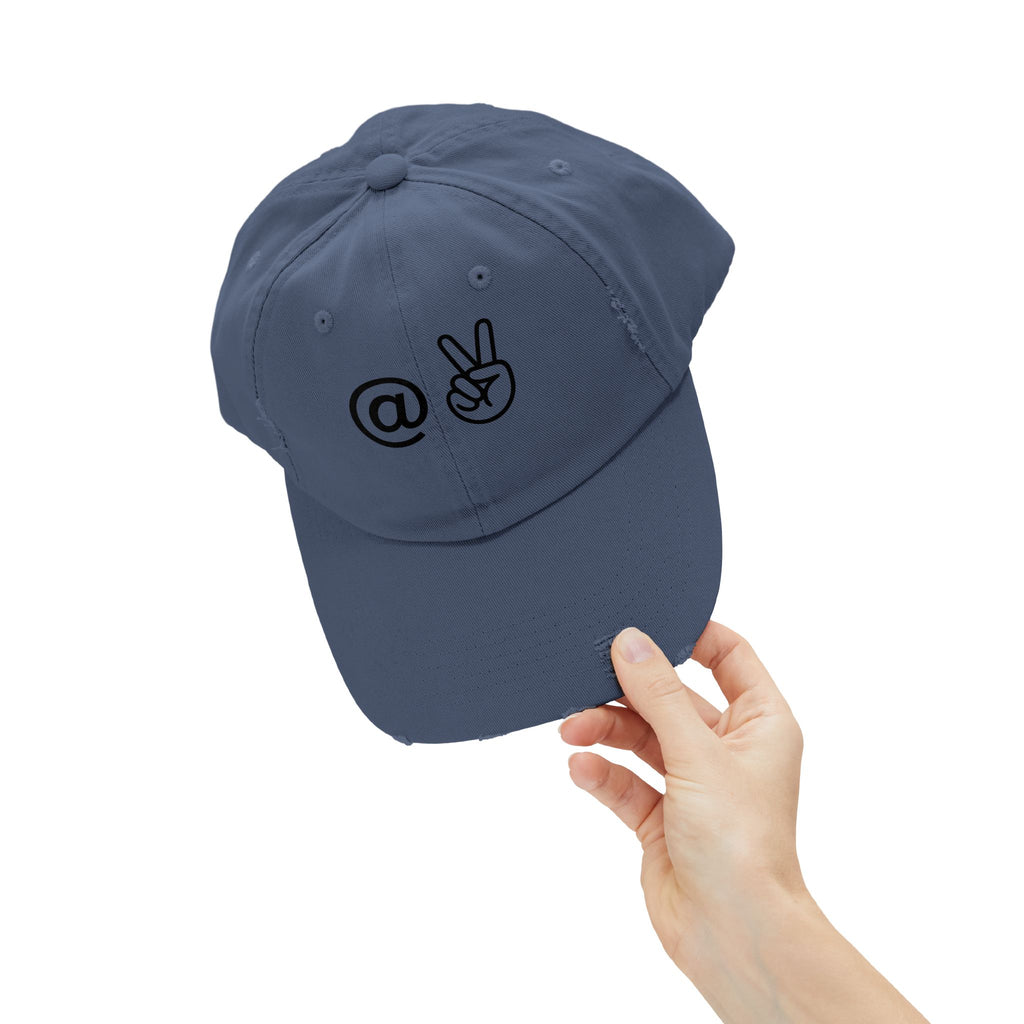 Distressed Embroidered "@ Peace" Cap