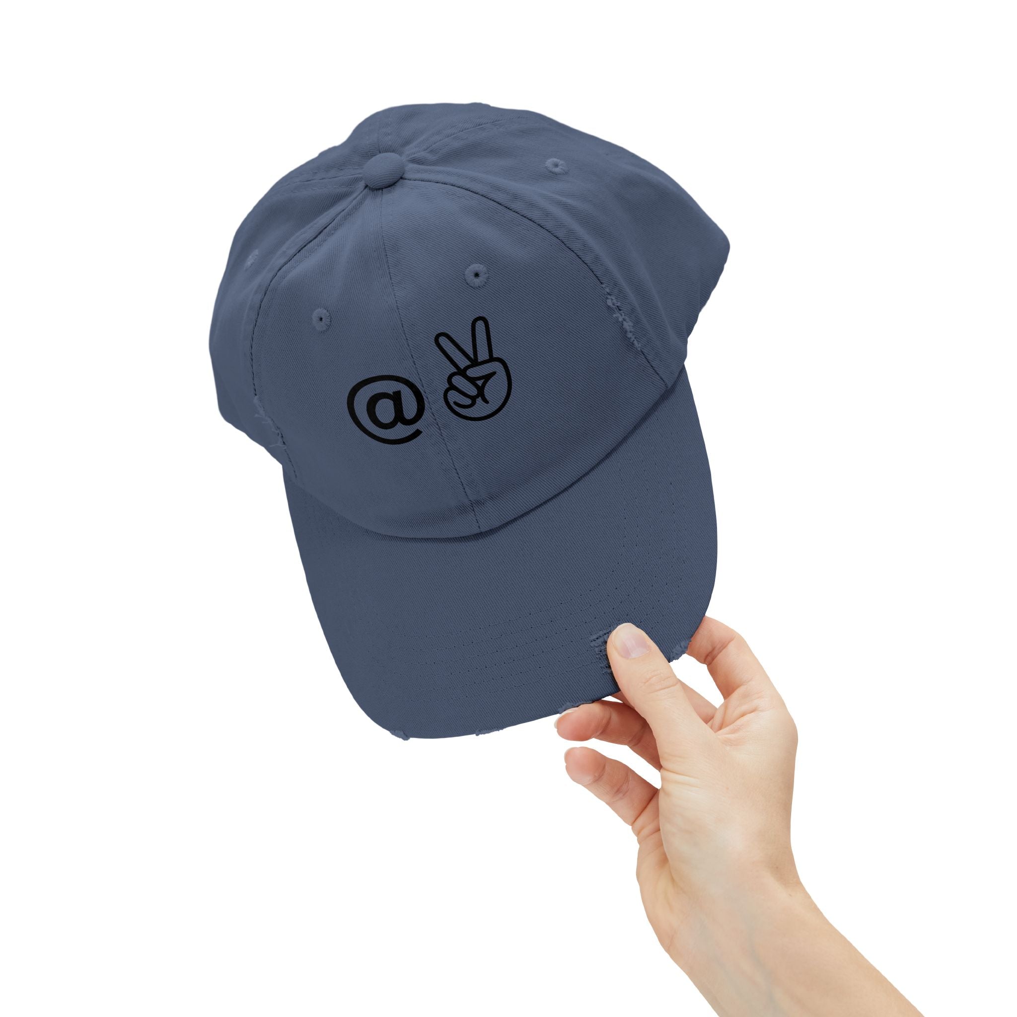 Distressed Embroidered "@ Peace" Cap