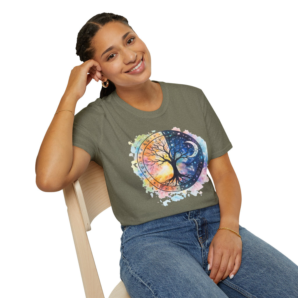 Tree of Life Yin Yang T-Shirt — Watercolor Sun & Moon Graphic Tee