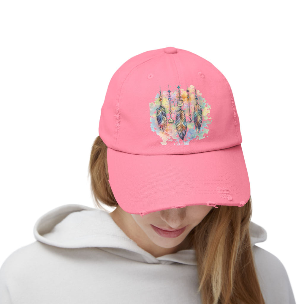 Distressed Cap with Watercolor Dreamcatcher Design