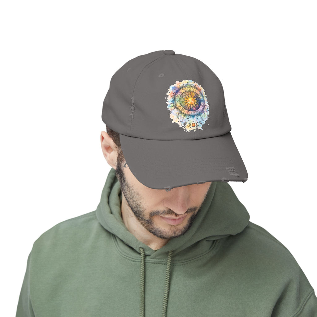 Distressed Cap — Watercolor Compass Mandala Hat