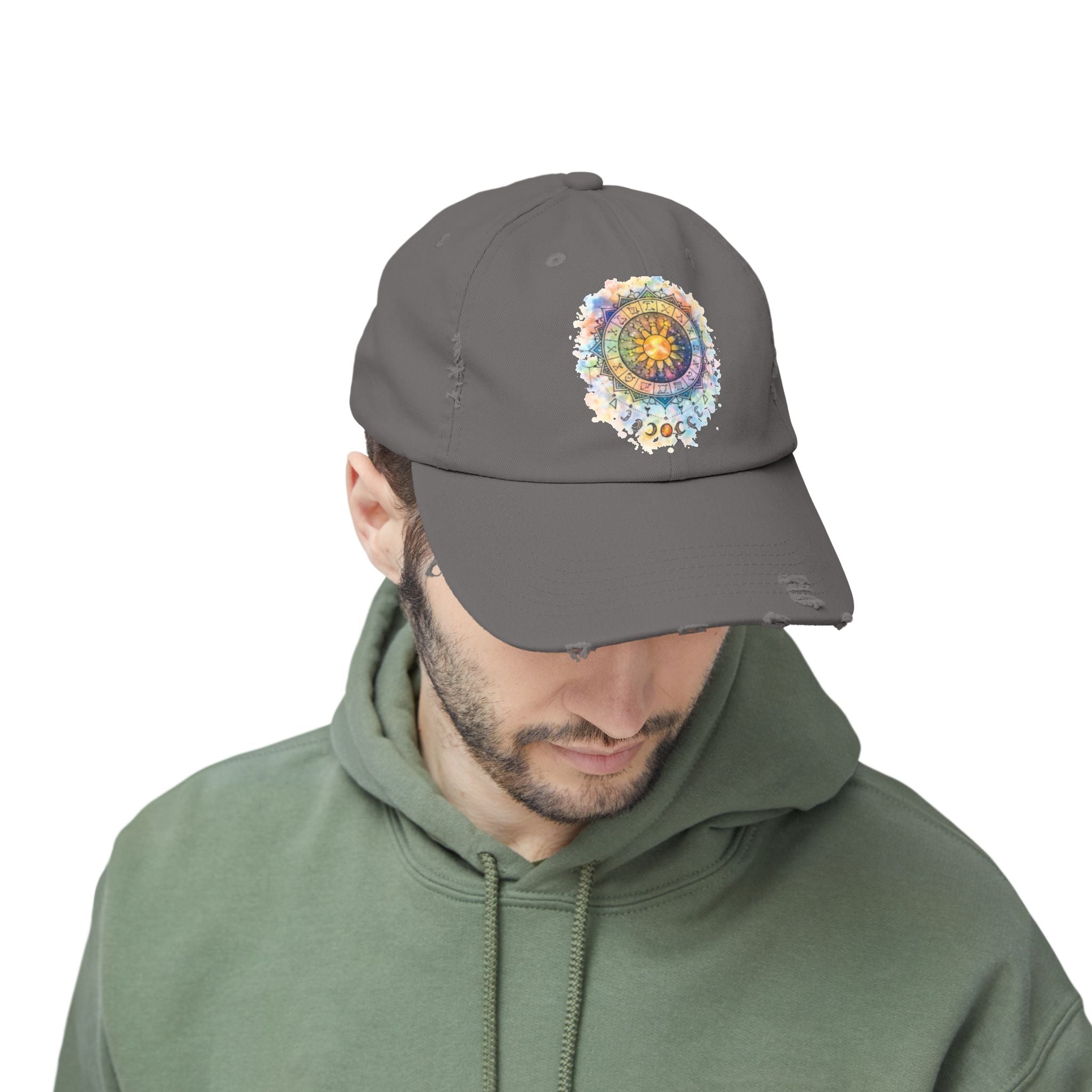 Distressed Cap — Watercolor Compass Mandala Hat