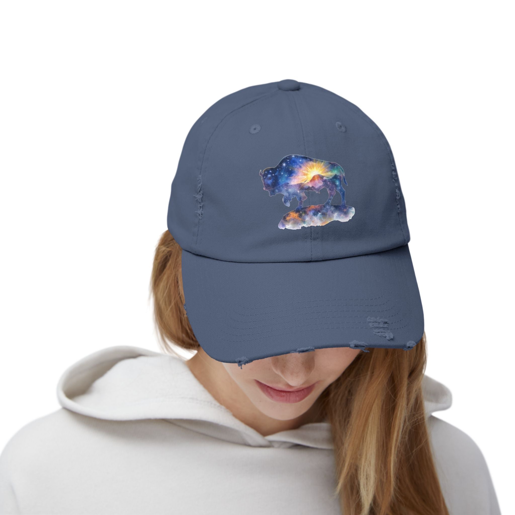 Distressed Bison Hat — Galaxy Sky Bison Cap