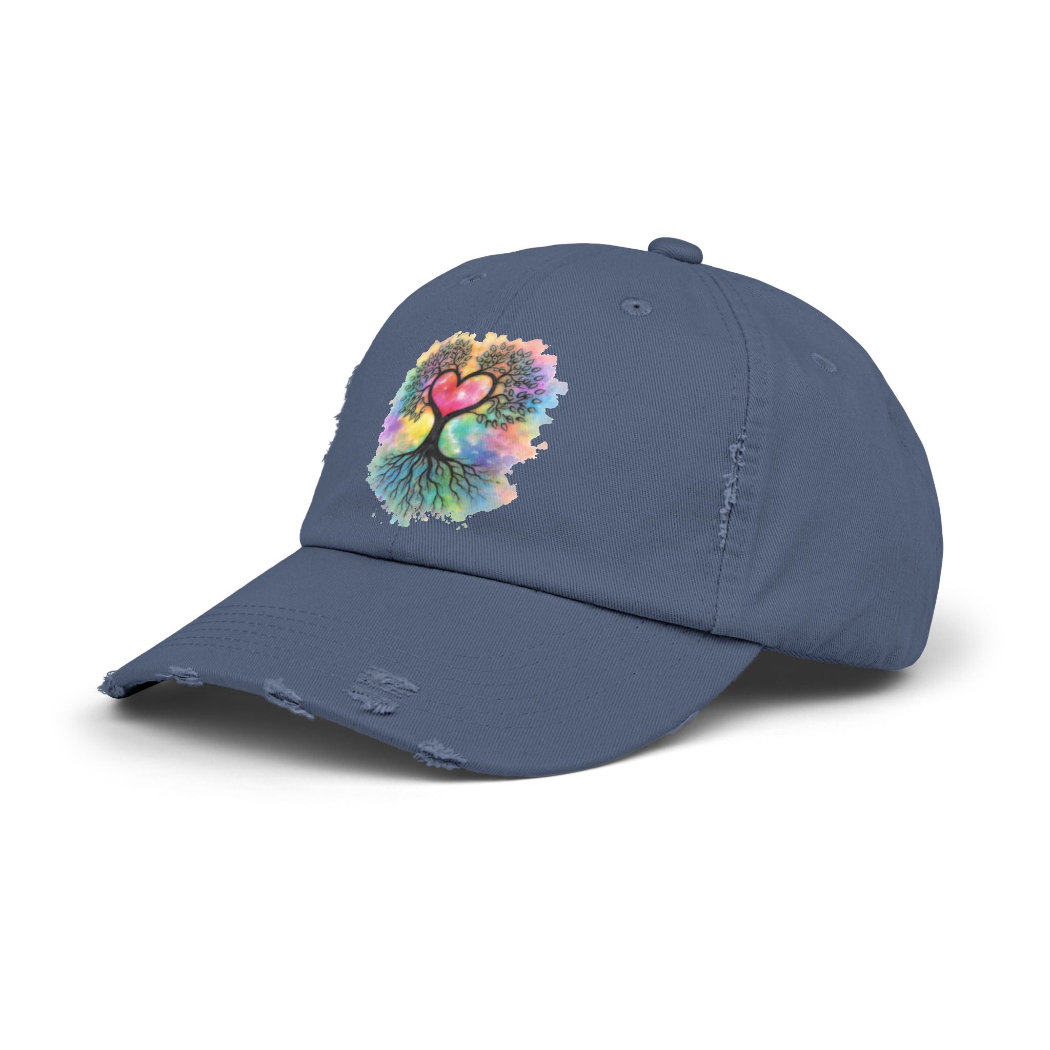 Distressed Dad Hat with Colorful Heart Tree Of Life  Design — Boho Love Cap