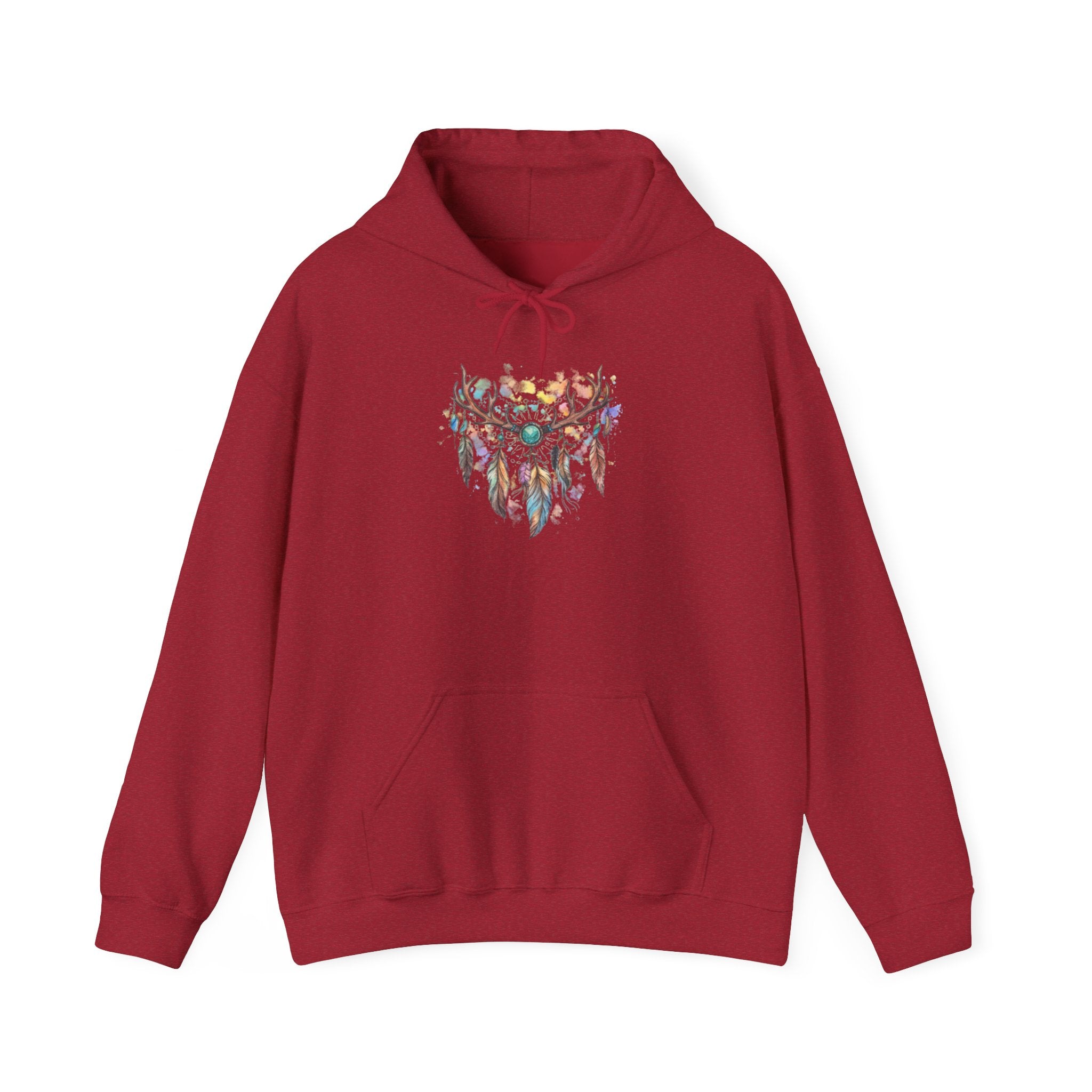 Dreamcatcher Antler Hoodie — Watercolor Feathers & Floral Boho Sweatshirt