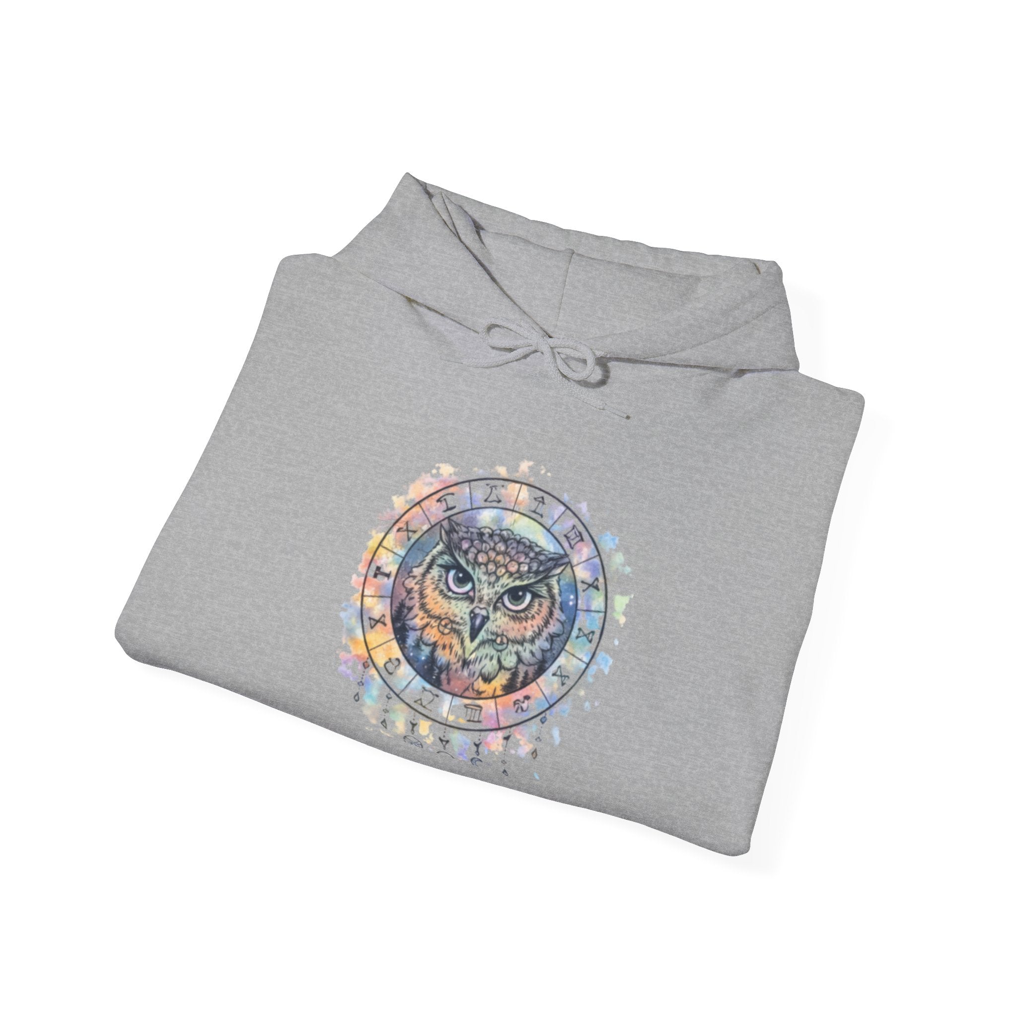 Owl Mandala Hoodie — Colorful Spiritual Owl Graphic Sweatshirt