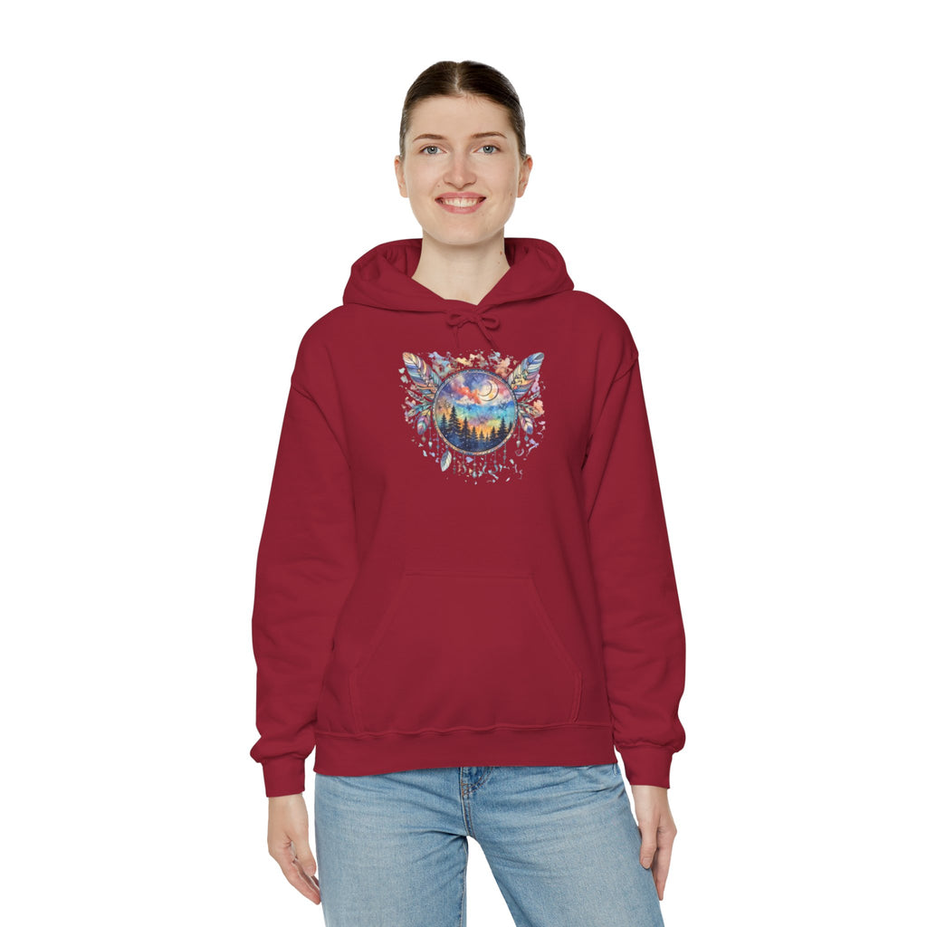 Nature Dreamcatcher Hoodie — Colorful Mountain Sunset Graphic