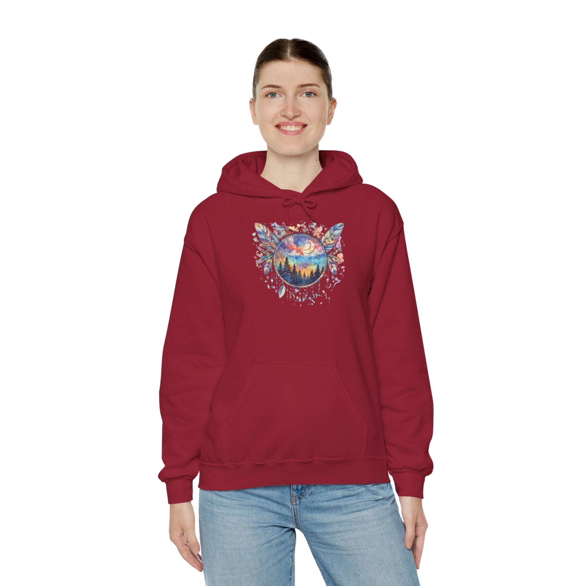 Nature Dreamcatcher Hoodie — Colorful Mountain Sunset Graphic