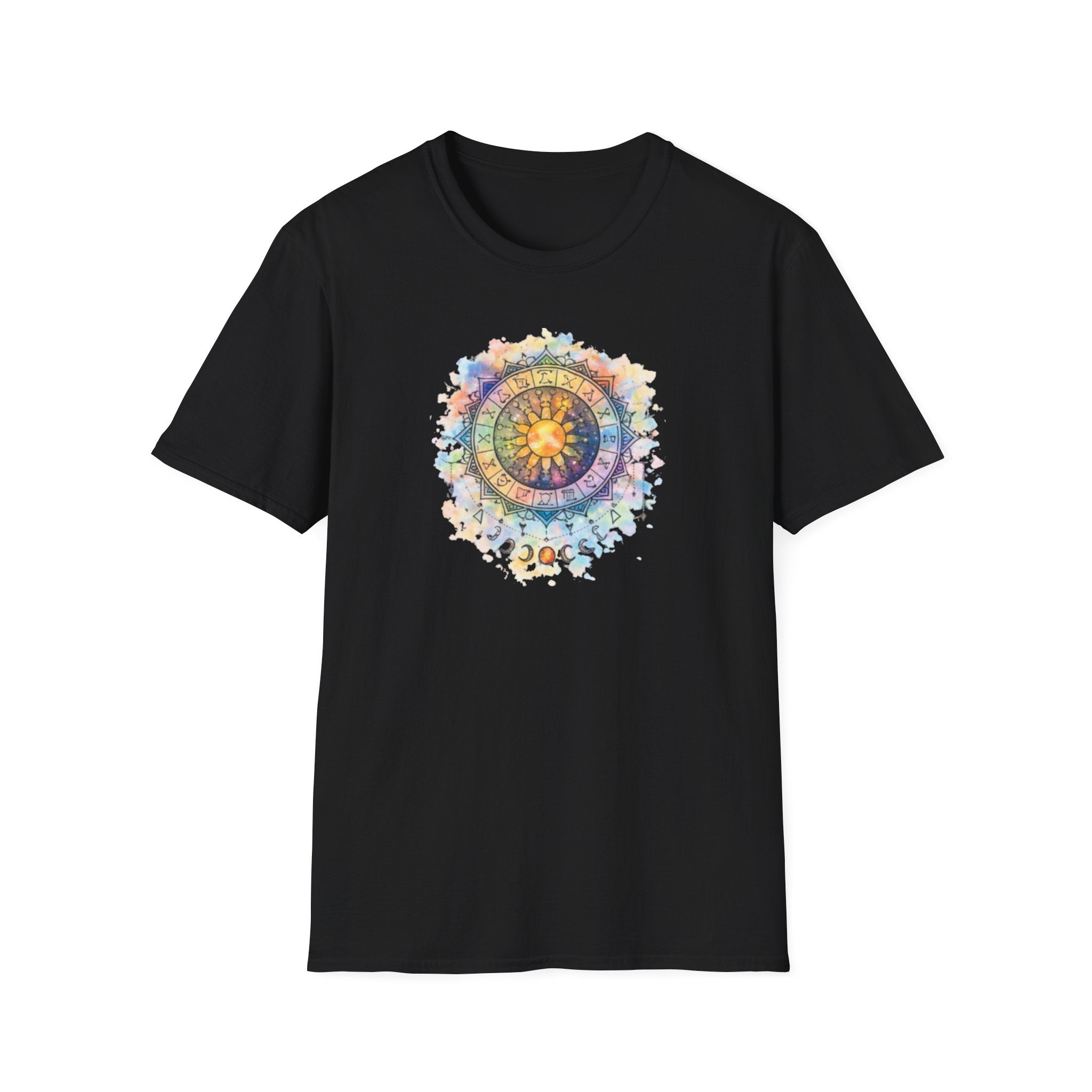 Sun & Moon Zodiac T-Shirt — Watercolor Astrological Mandala Tee