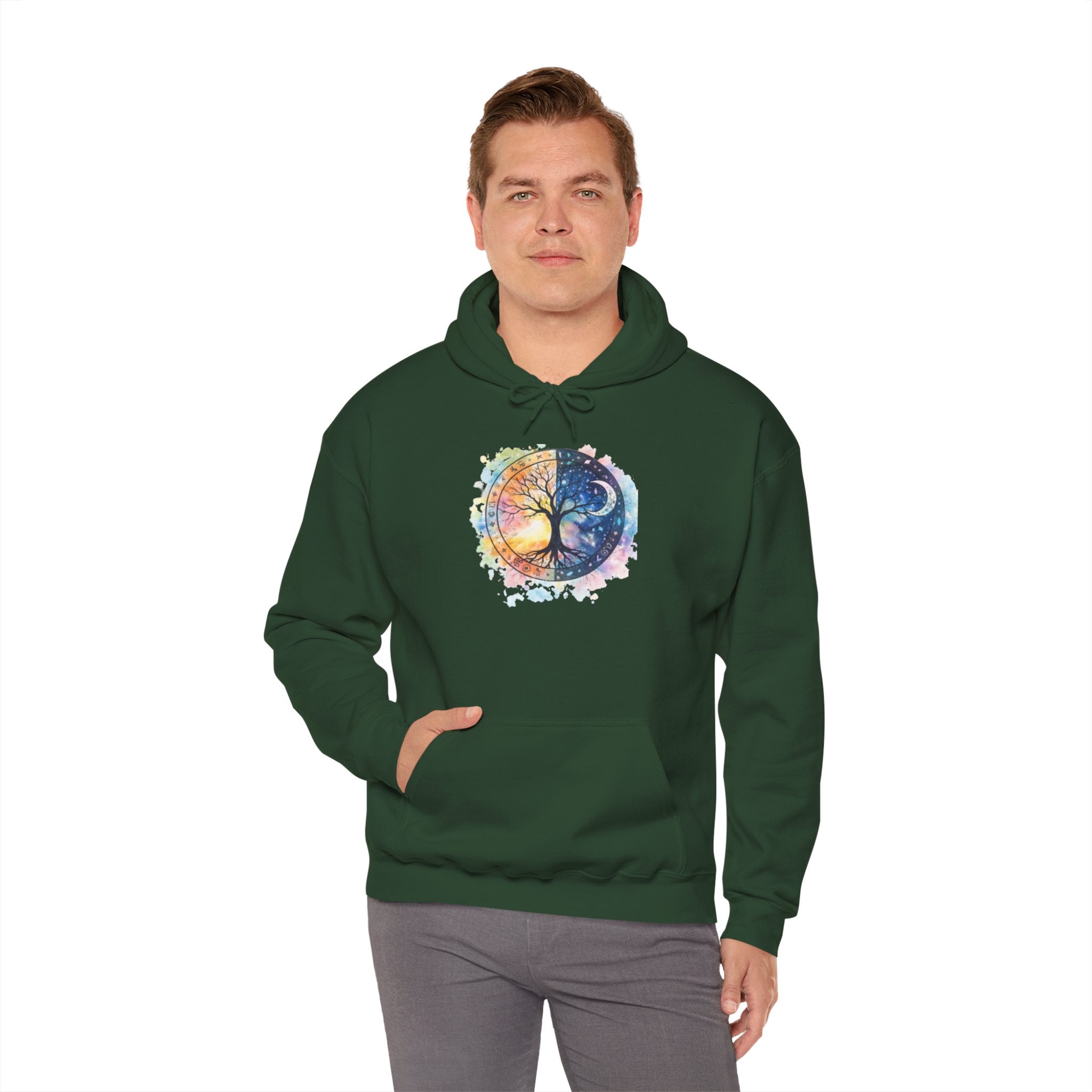 Yin Yang Tree Of Life Hoodie — Colorful Sun & Moon Spiritual Pullover