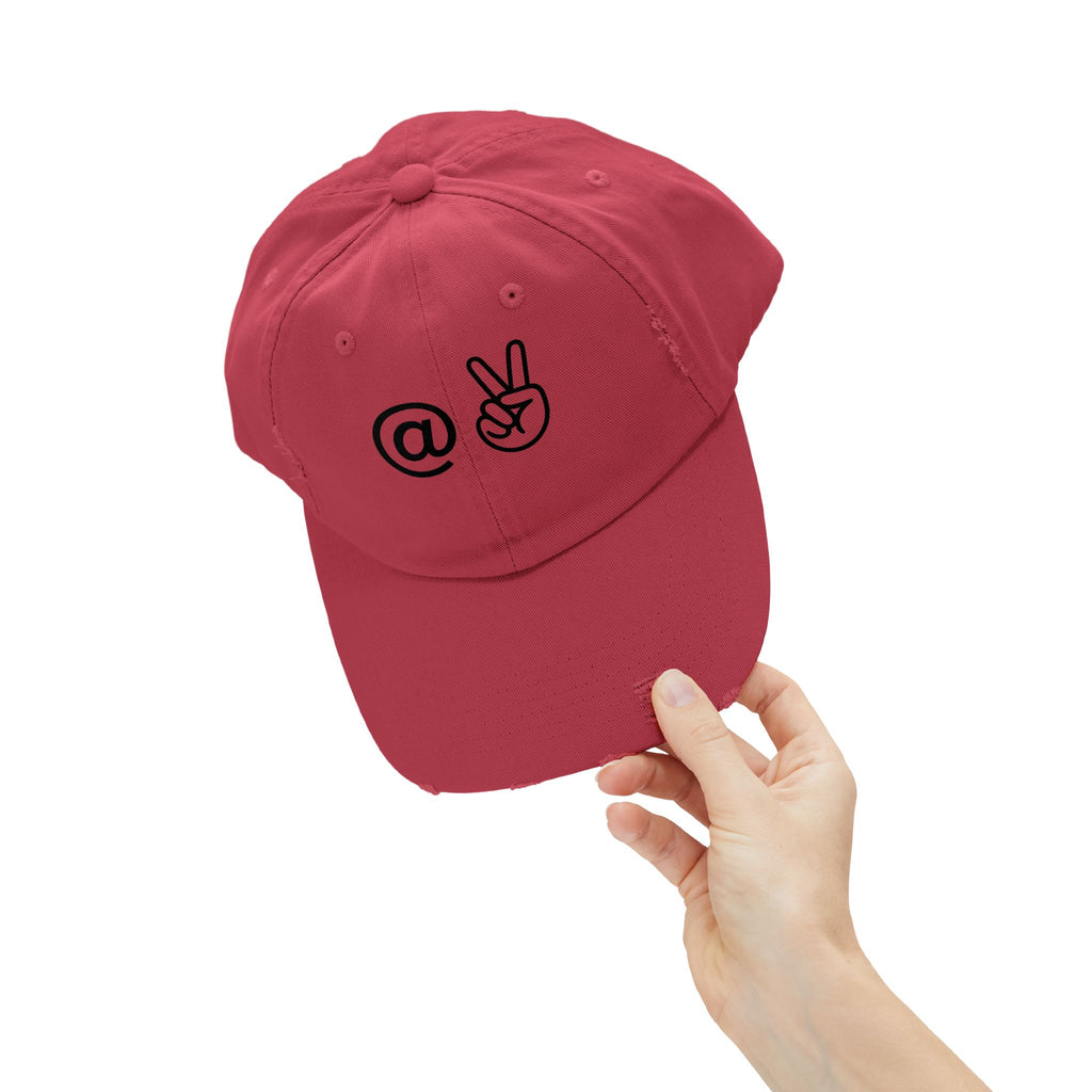 Distressed Embroidered "@ Peace" Cap