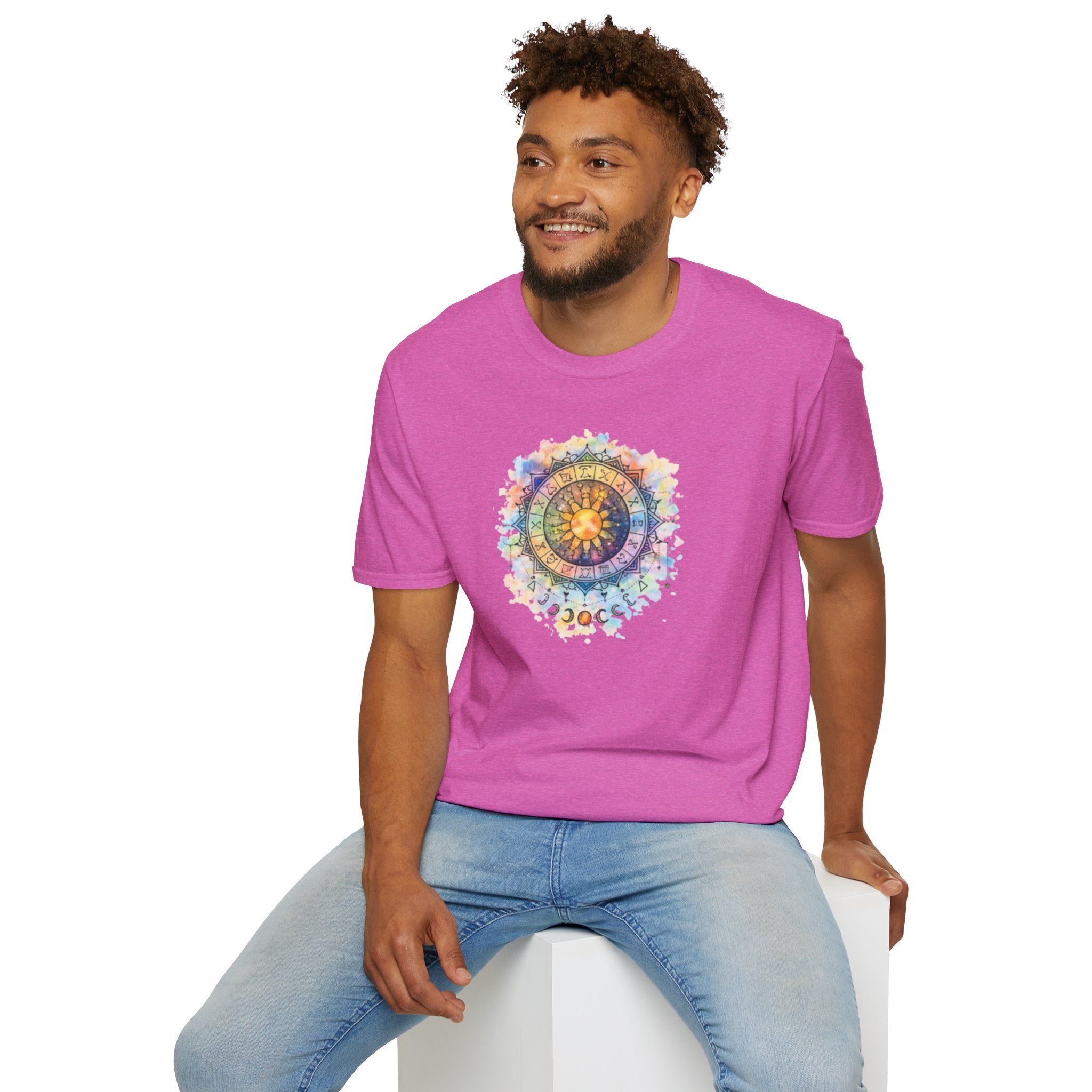 Sun & Moon Zodiac T-Shirt — Watercolor Astrological Mandala Tee