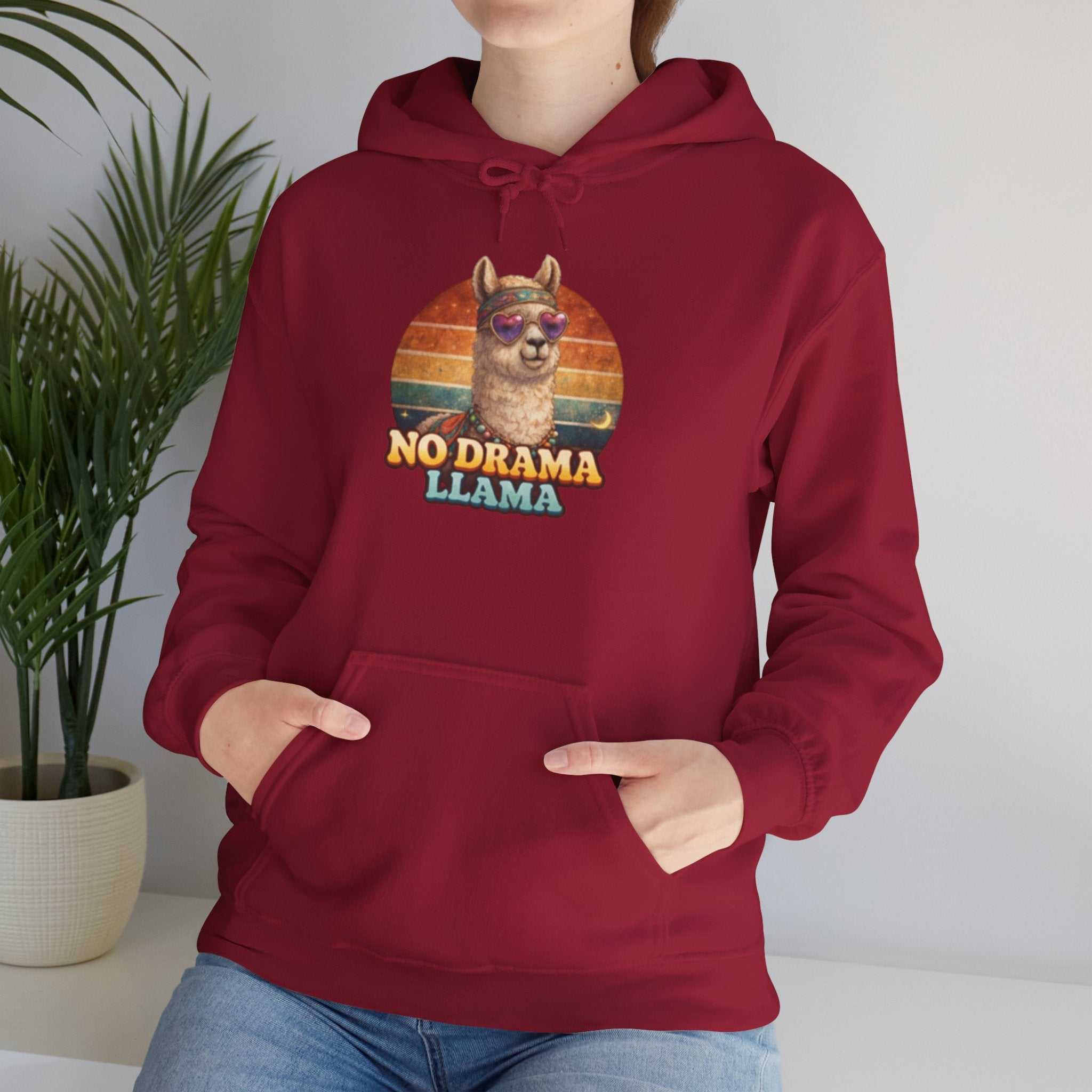 No Drama Llama Hoodie – Retro Sunset Graphic Pullover