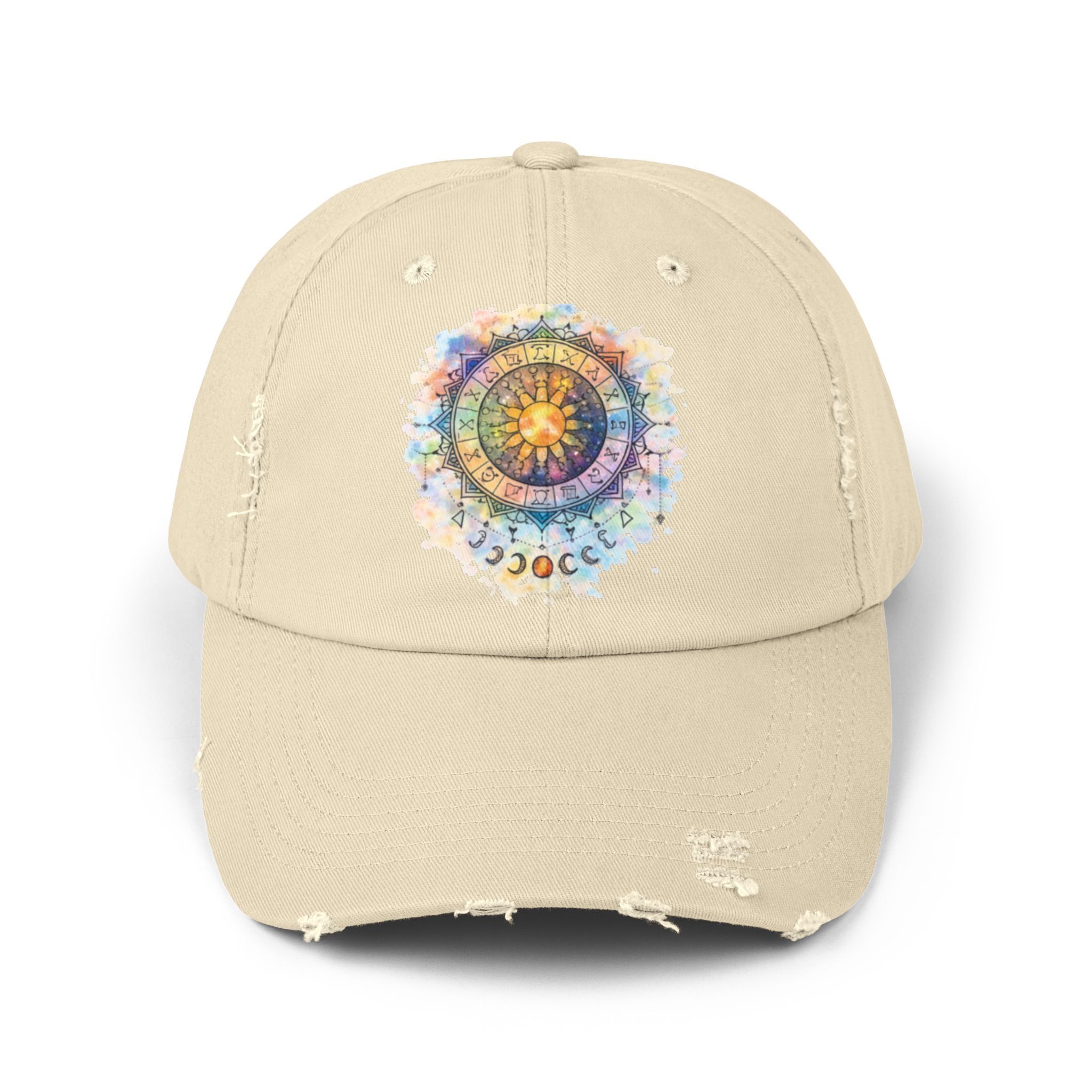 Distressed Cap — Watercolor Compass Mandala Hat