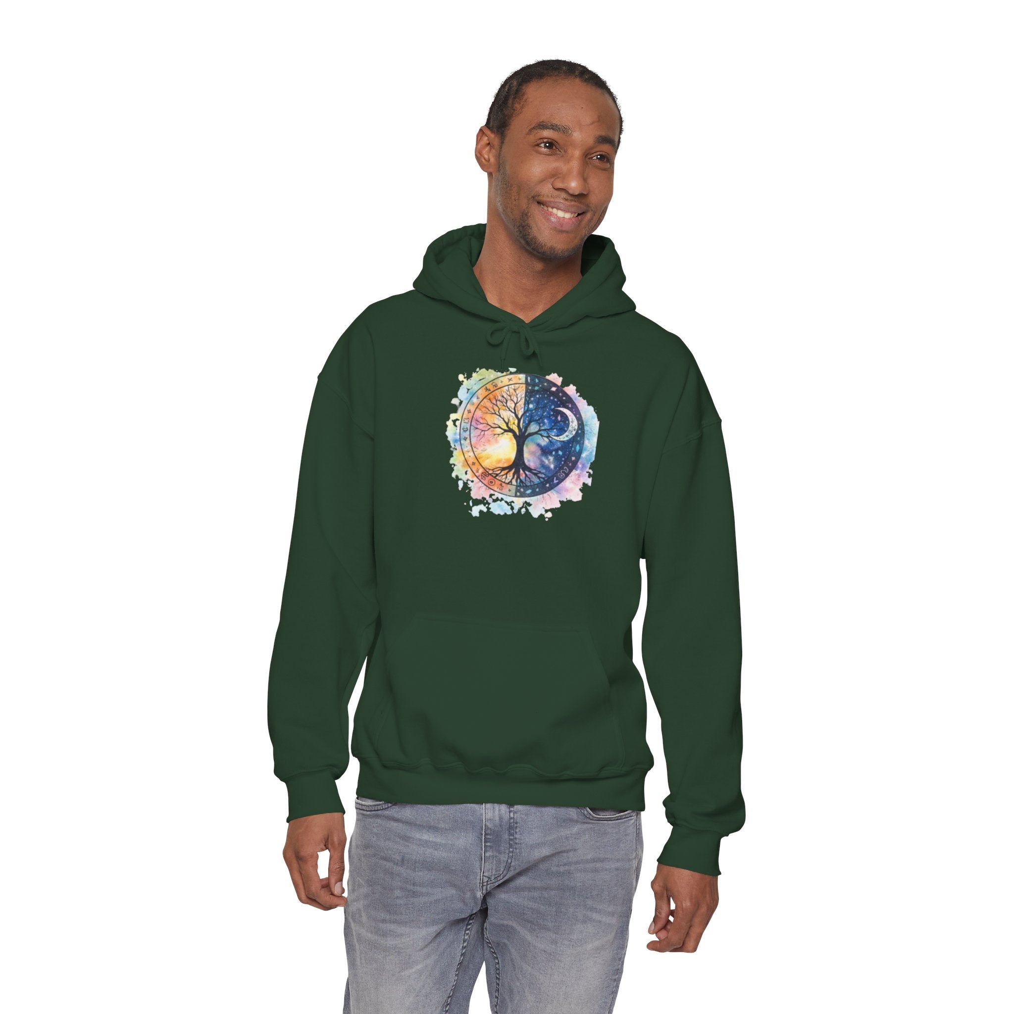 Yin Yang Tree Of Life Hoodie — Colorful Sun & Moon Spiritual Pullover