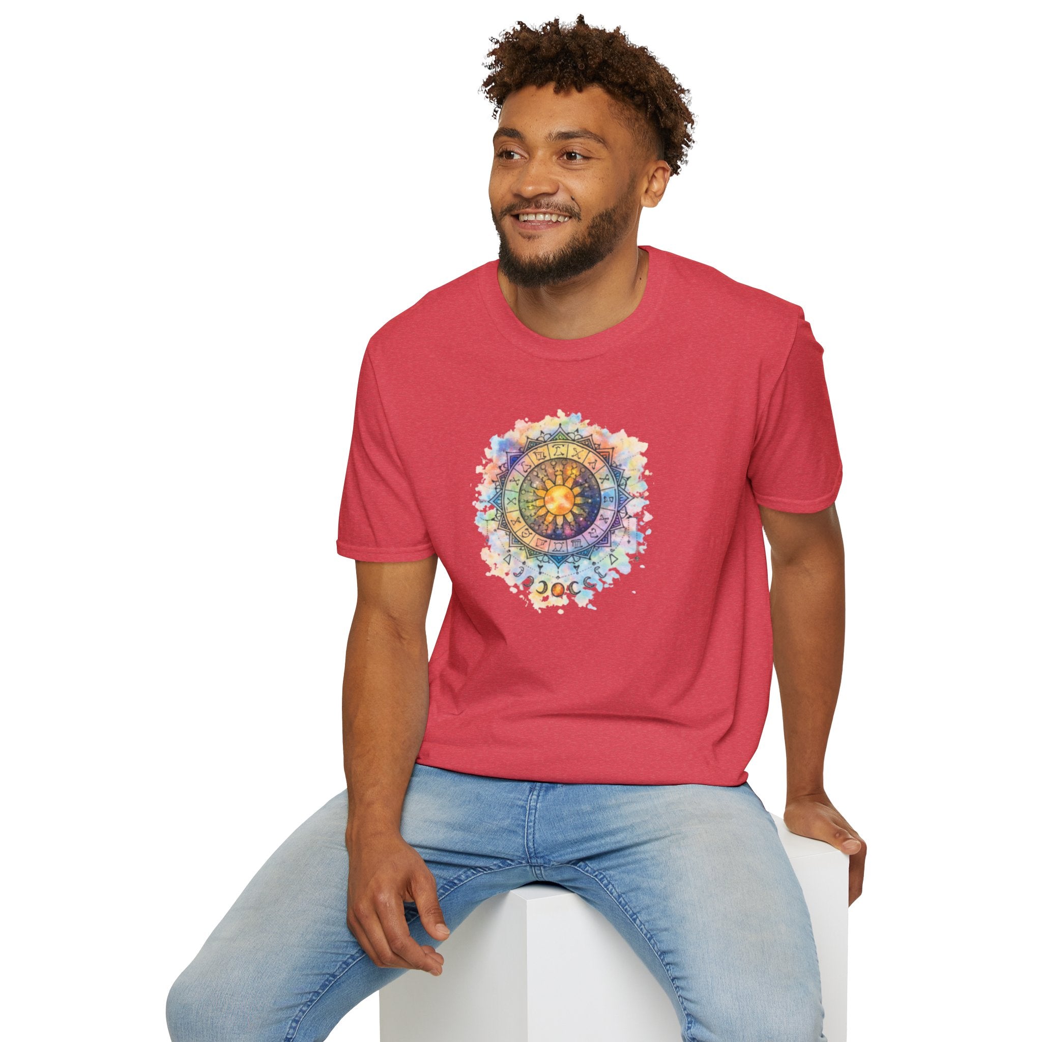 Sun & Moon Zodiac T-Shirt — Watercolor Astrological Mandala Tee