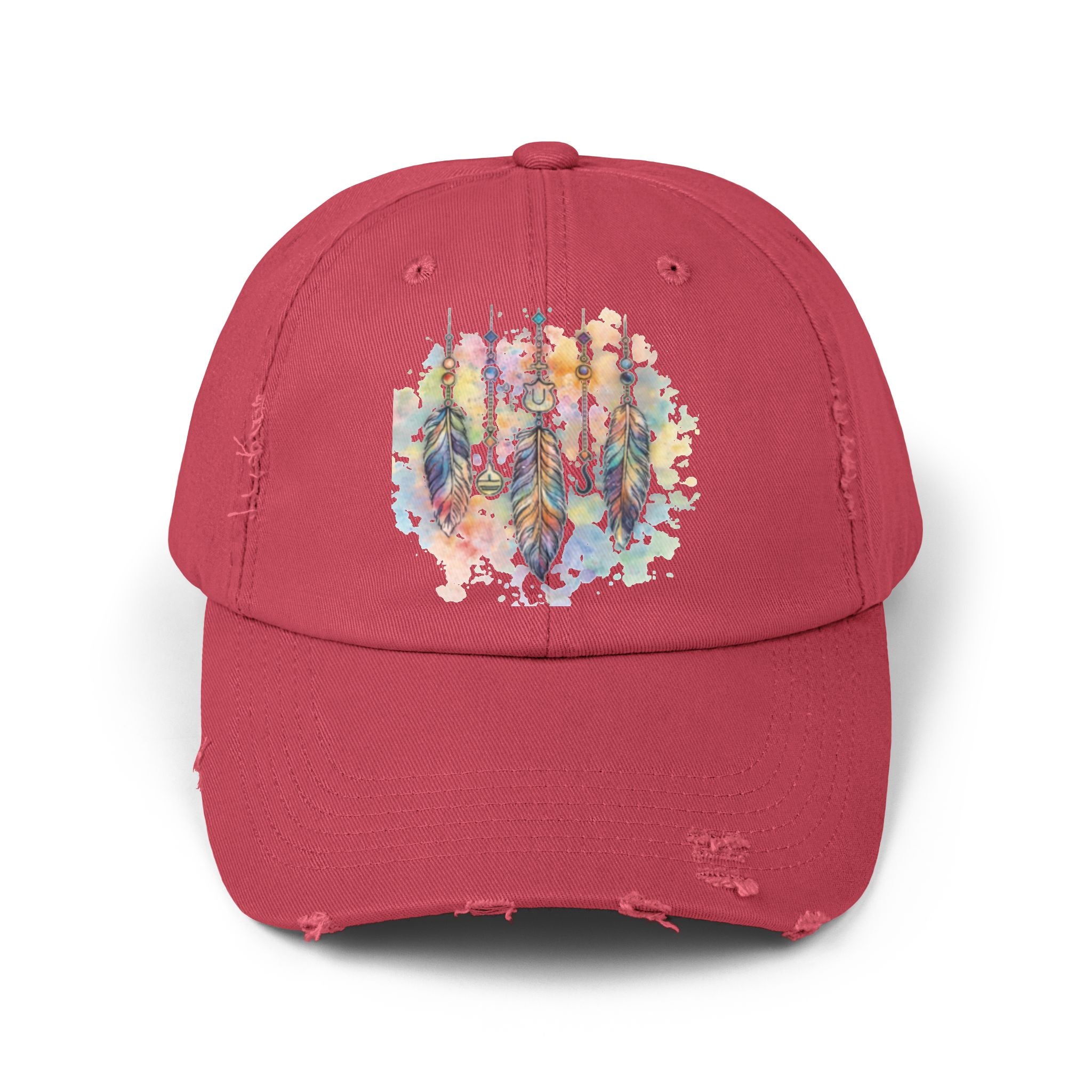 Distressed Cap with Watercolor Dreamcatcher Design