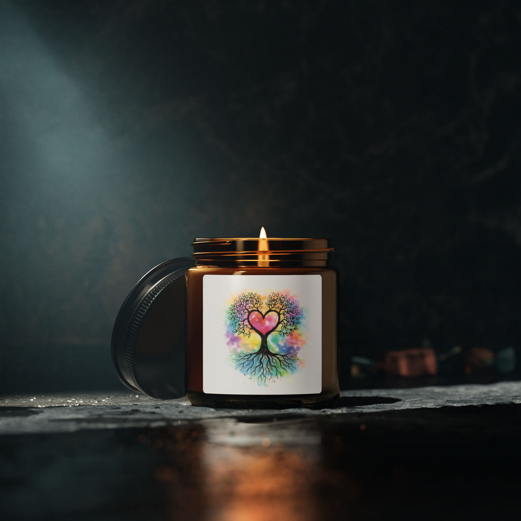 Rainbow Heart Tree Candle | Soy Amber Jar